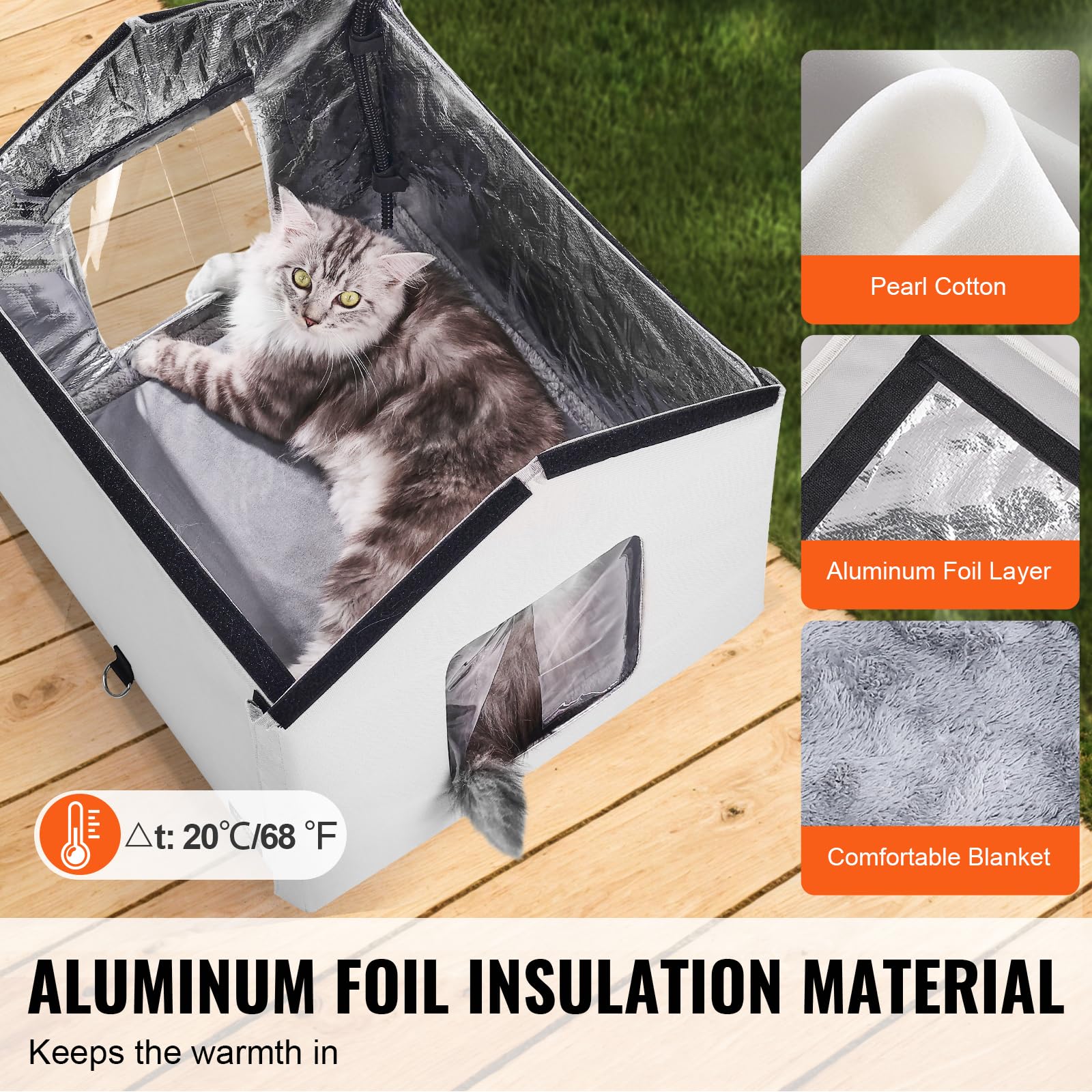 VEVOR Heated Cat House, Outdoor Kitty Shelter, 600D Oxford Cloth Foldable Cat Shelter with Heated Pad for Winter to Stay Warm an