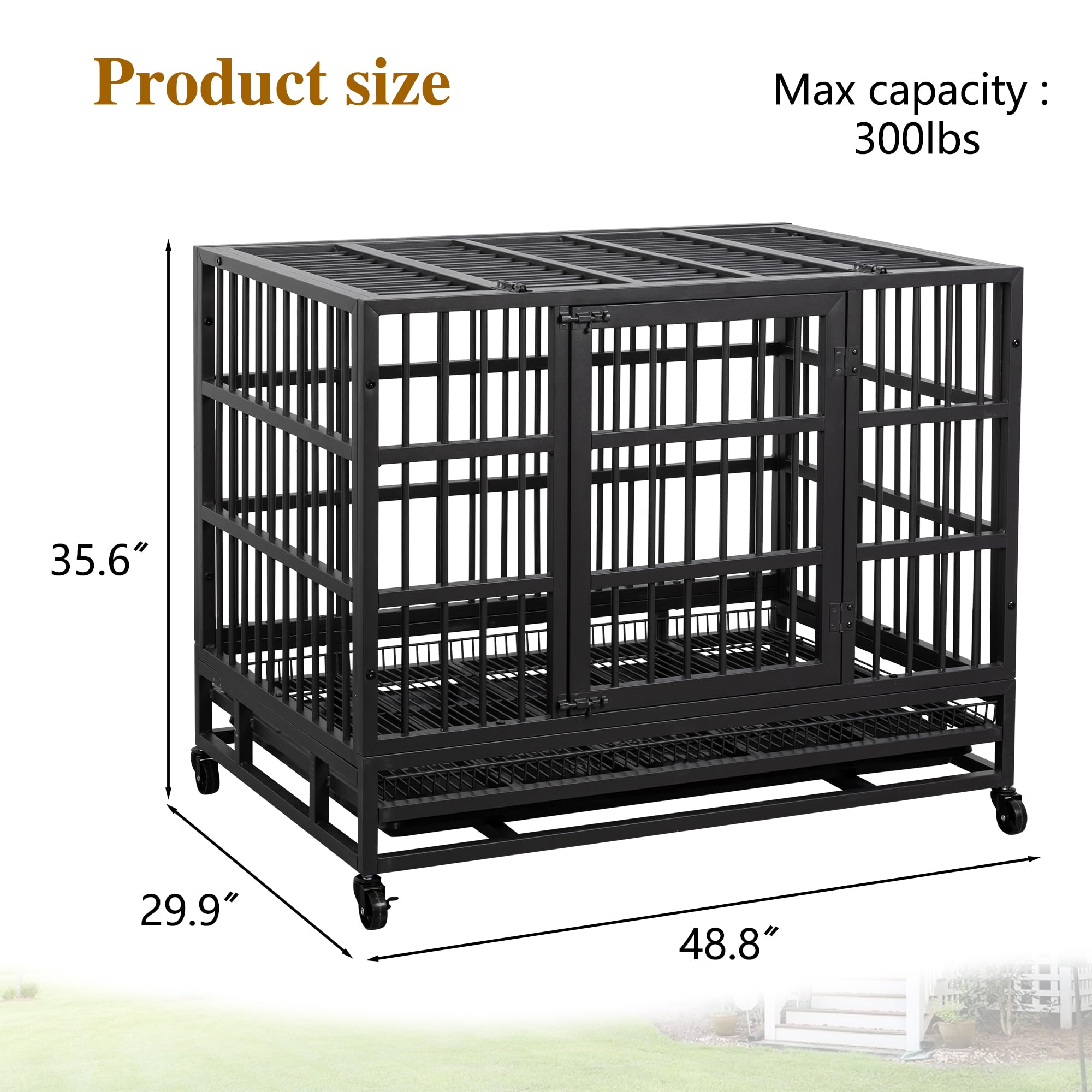 Jy Qaqa 48/38 Inch Heavy Duty Indestructible Dog Crate Double Doors Escape Proof Cage Kennel,Enhanced Metal Pet Cage,Extra Large