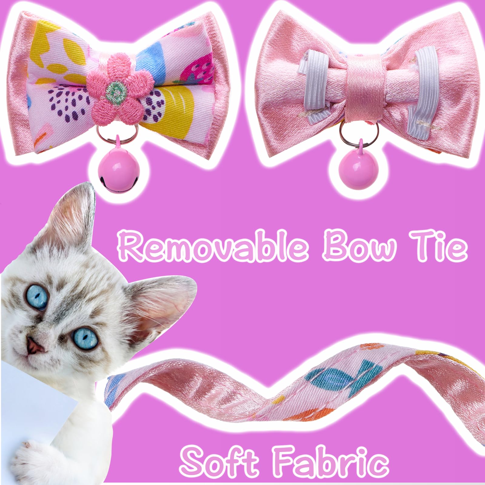 Cat Collars,Hyqhyx Floral Bow Collar With Bell, Removable Cat Collar With Tie, Cute Cat Collar For Cats And Puppies