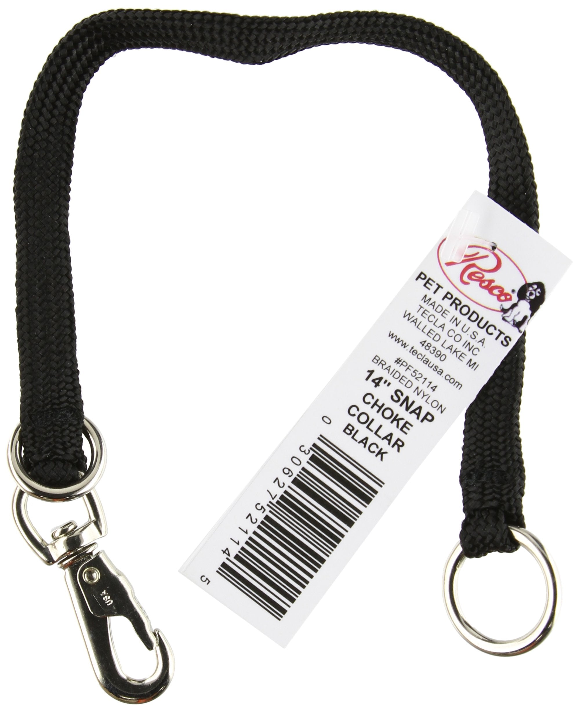 Resco Professional Braided Nylon Snap Choke Collar For Dogs, 14-Inch, Black