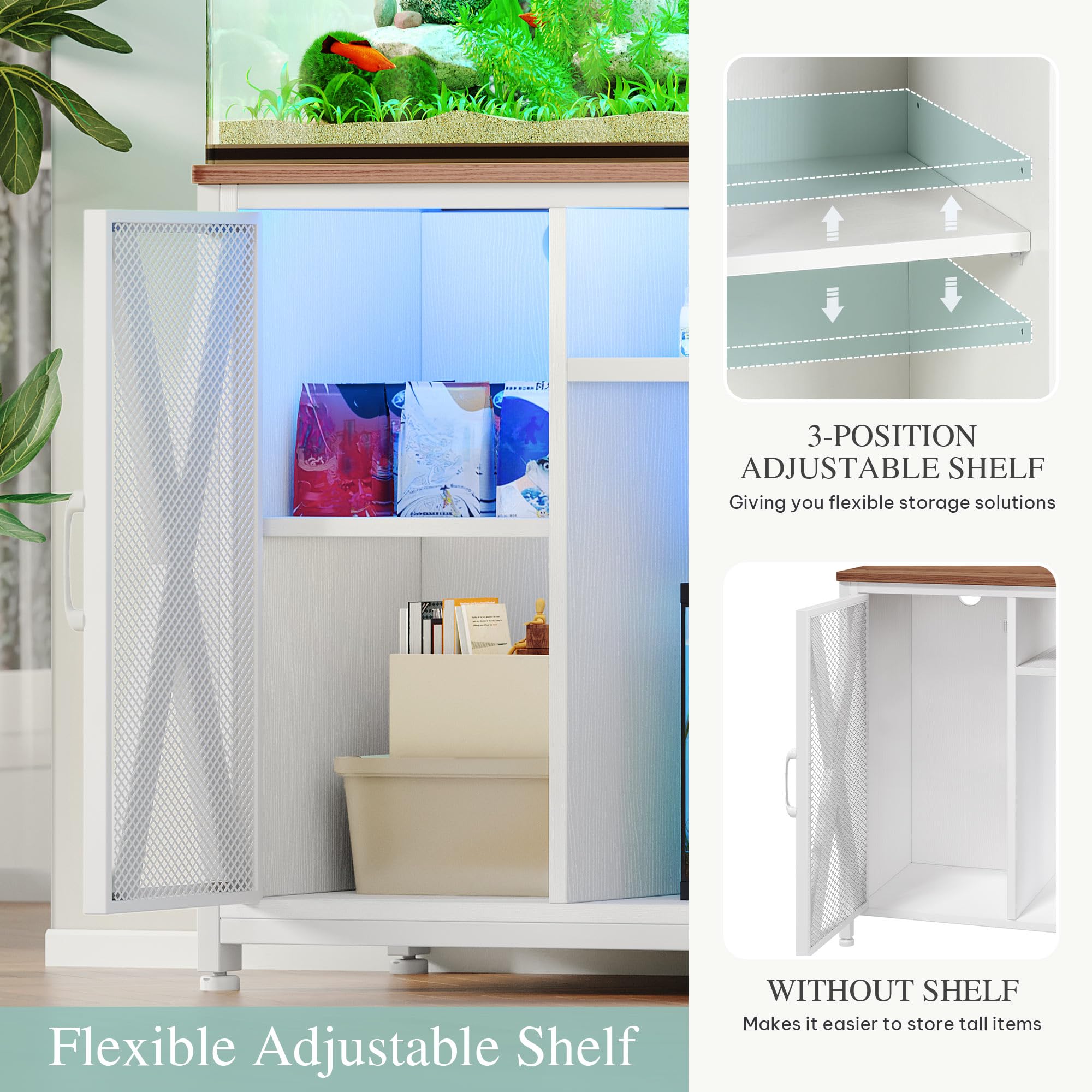 YITAHOME Fish Tank Stand with Power Outlets & LED Light, 40-50 Gallon Metal Aquarium Stand with Cabinet for Fish Tank Accessorie