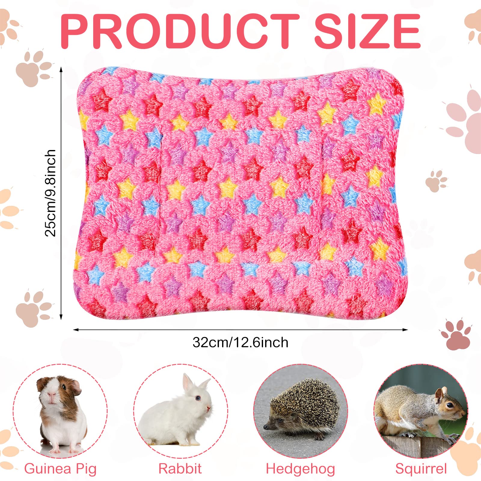 Tuanse 4 Pack Guinea Pig Bed Mat Bedding Rabbit Winter Bed Pad For Indoor Warm Small Animal Mattres Fleece Sleeping Pad For Hedgehogs Bunny Ferrets Hamster(Little Star,13 X 10 Inch)