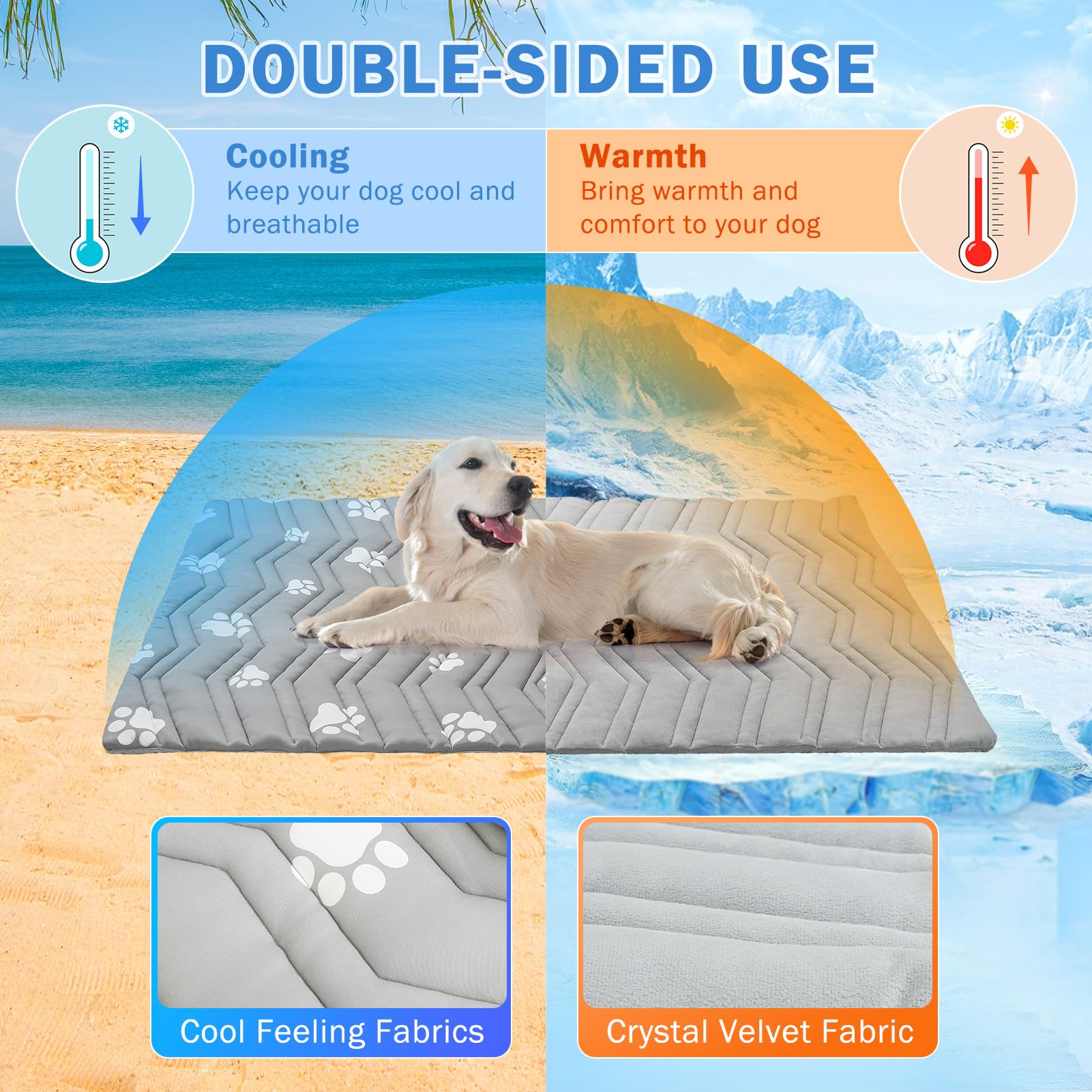 Scenereal Dog Cooling Mat For Crate, Thicken Self-Cooling Dog Pad Reversible (Cool & Warm), 36'X23' Pet Cool Bed For M Large X