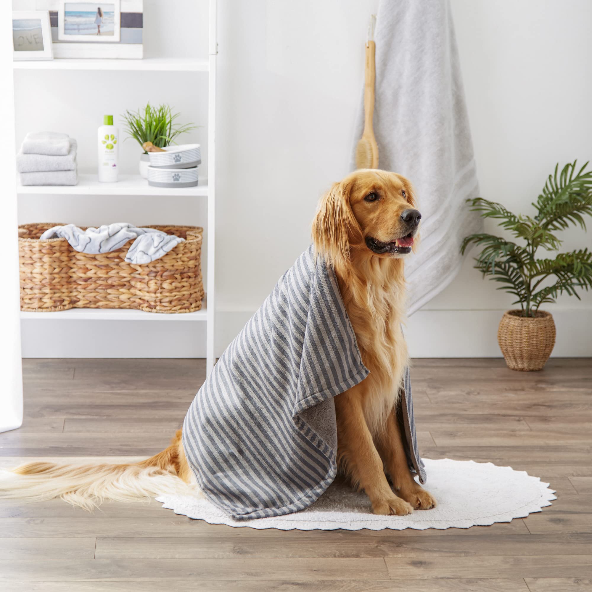 Bone Dry Pet Grooming Towel Collection Absorbent Microfiber X-Large, 41X23.5'', Striped Gray