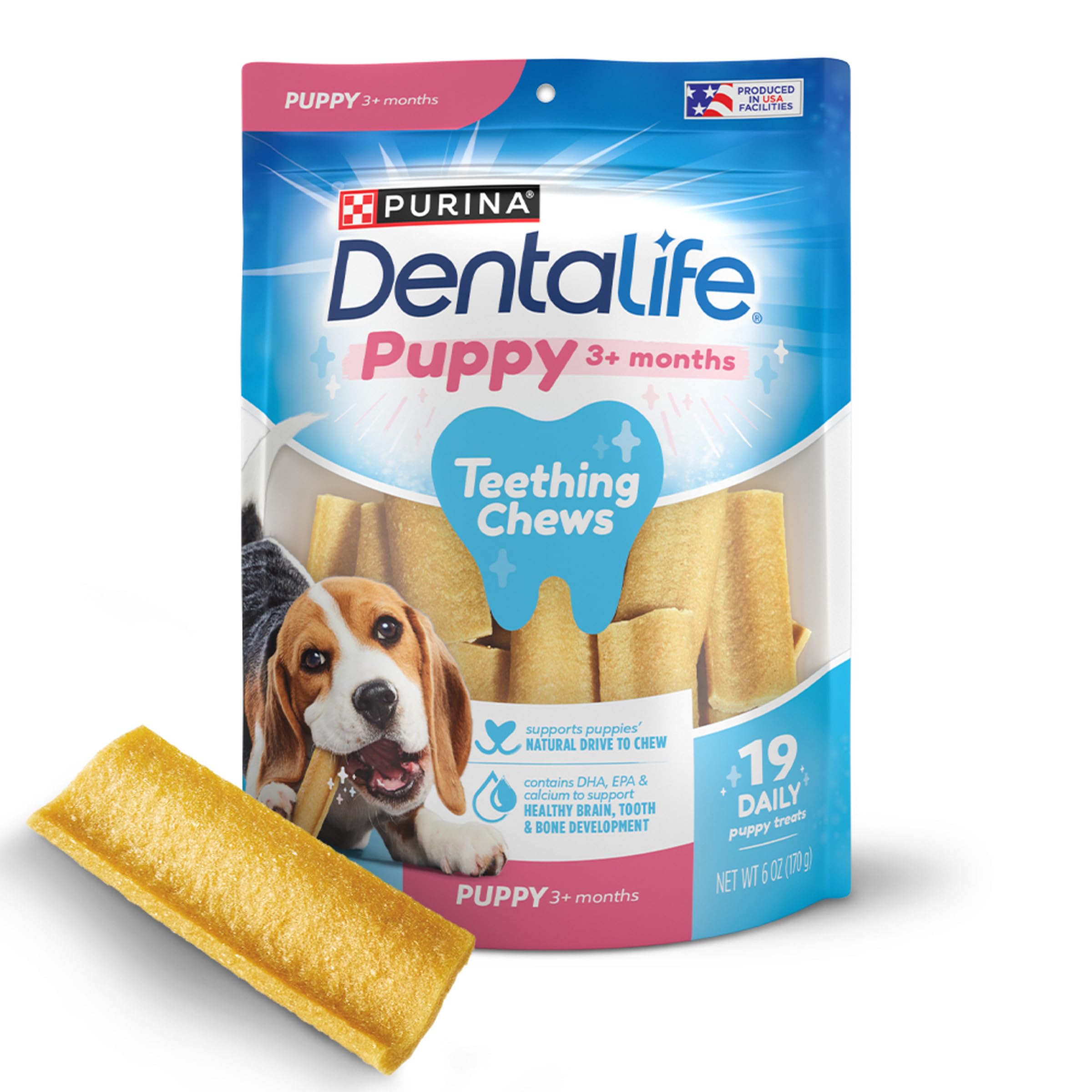 Dentalife Puppy Teething Dog Chews for Small Dogs 3 Months and Up, Chicken Flavor, 17.3 oz., 19 Chews - 19 ct. Pouch