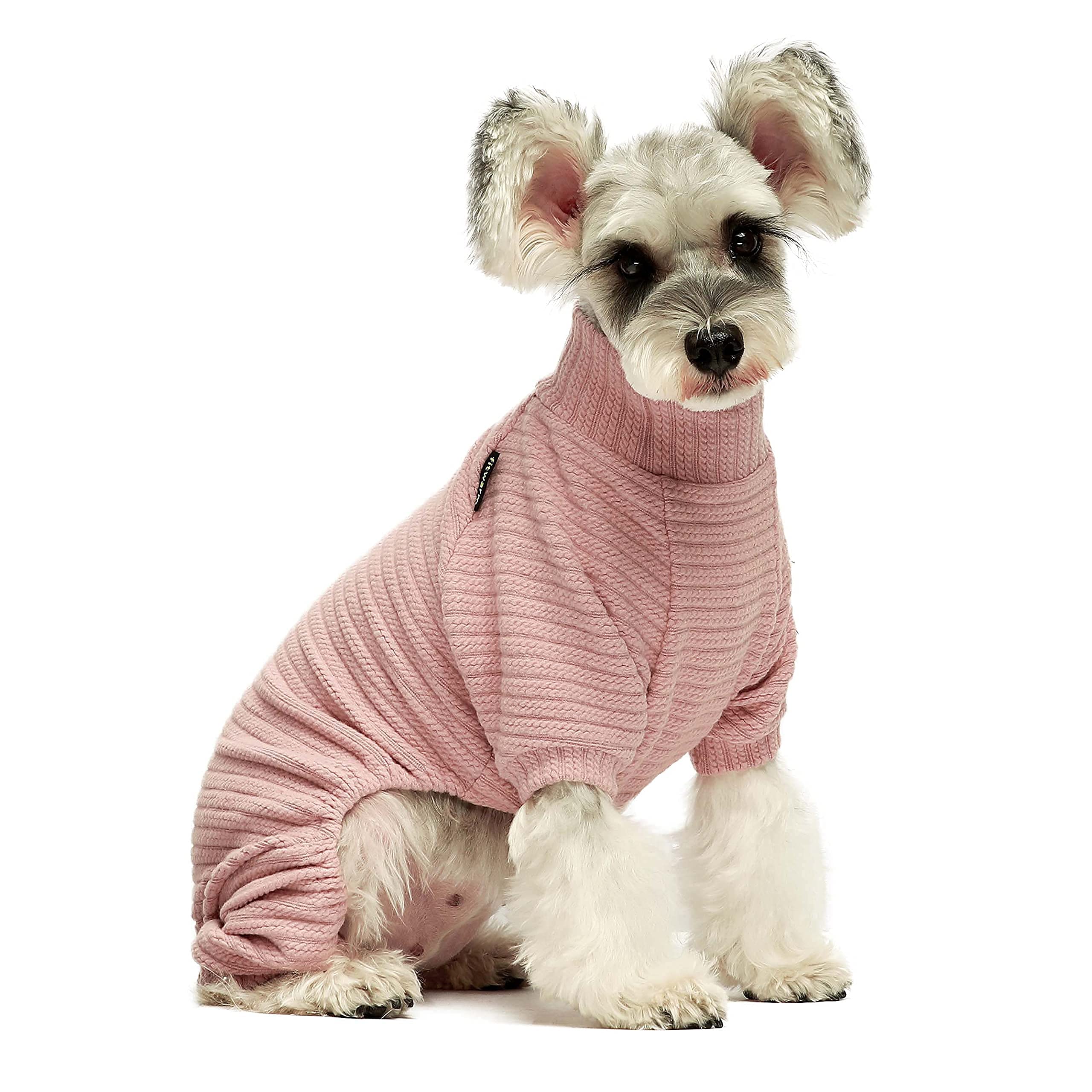 Fitwarm Turtleneck Knitted Dog Sweater Puppy Pajamas Thermal Doggie Winter Clothes Knitwear Pet Coats Cat Apparel Pink Large