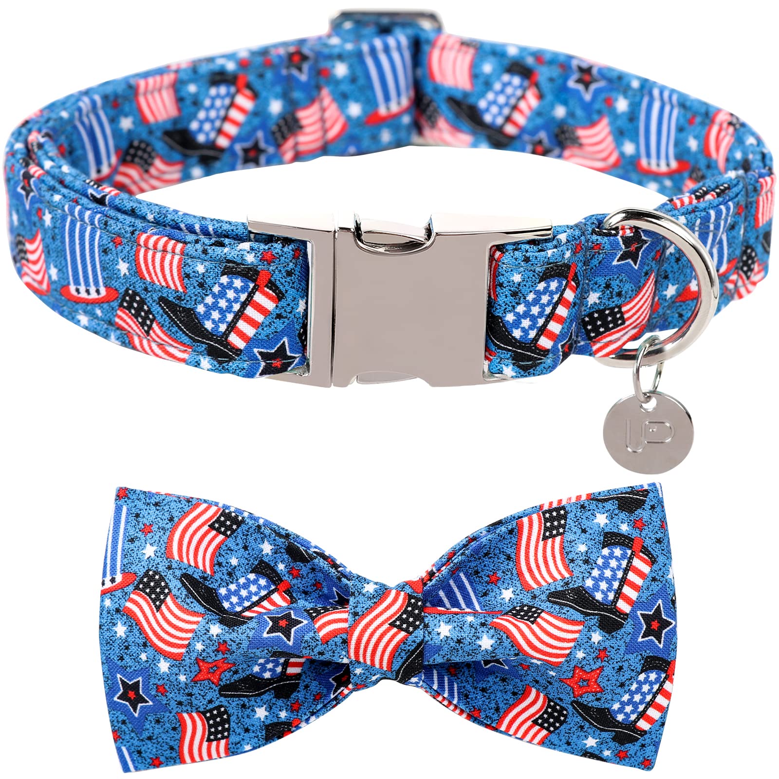 Up Urara Pup Patriotic Dog Collar With Bow Tie, 4Th Of July Bowtie Dog Collar, American Flag Collar For Puppy Boy Girl Dog Or Ca