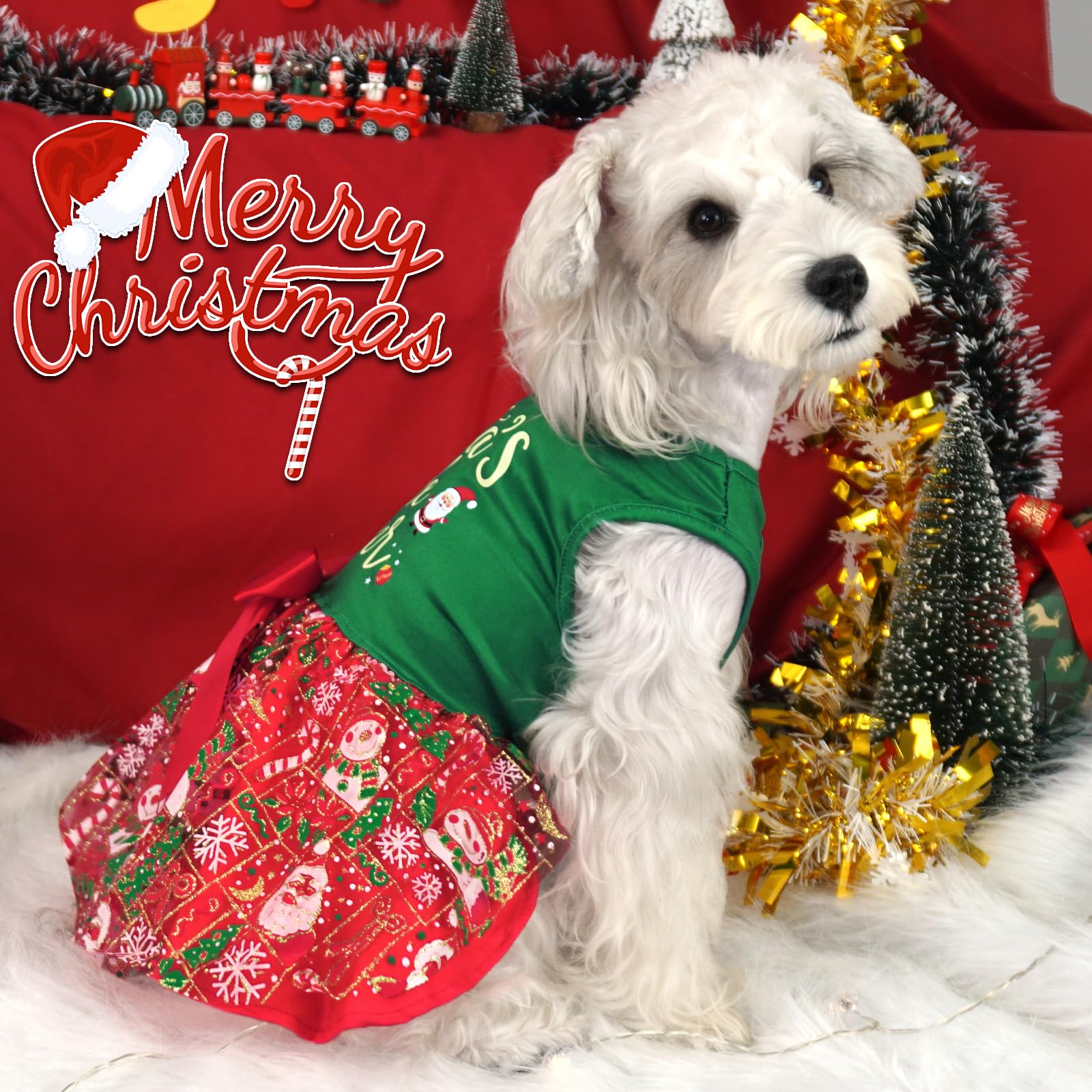 Xpudac Dog Christmas Dress Outfit Snowman Tulle Dress Holiday Dog Clothes For Small Dogs Girl, Santa Pet Costume Cat Outfits-Med