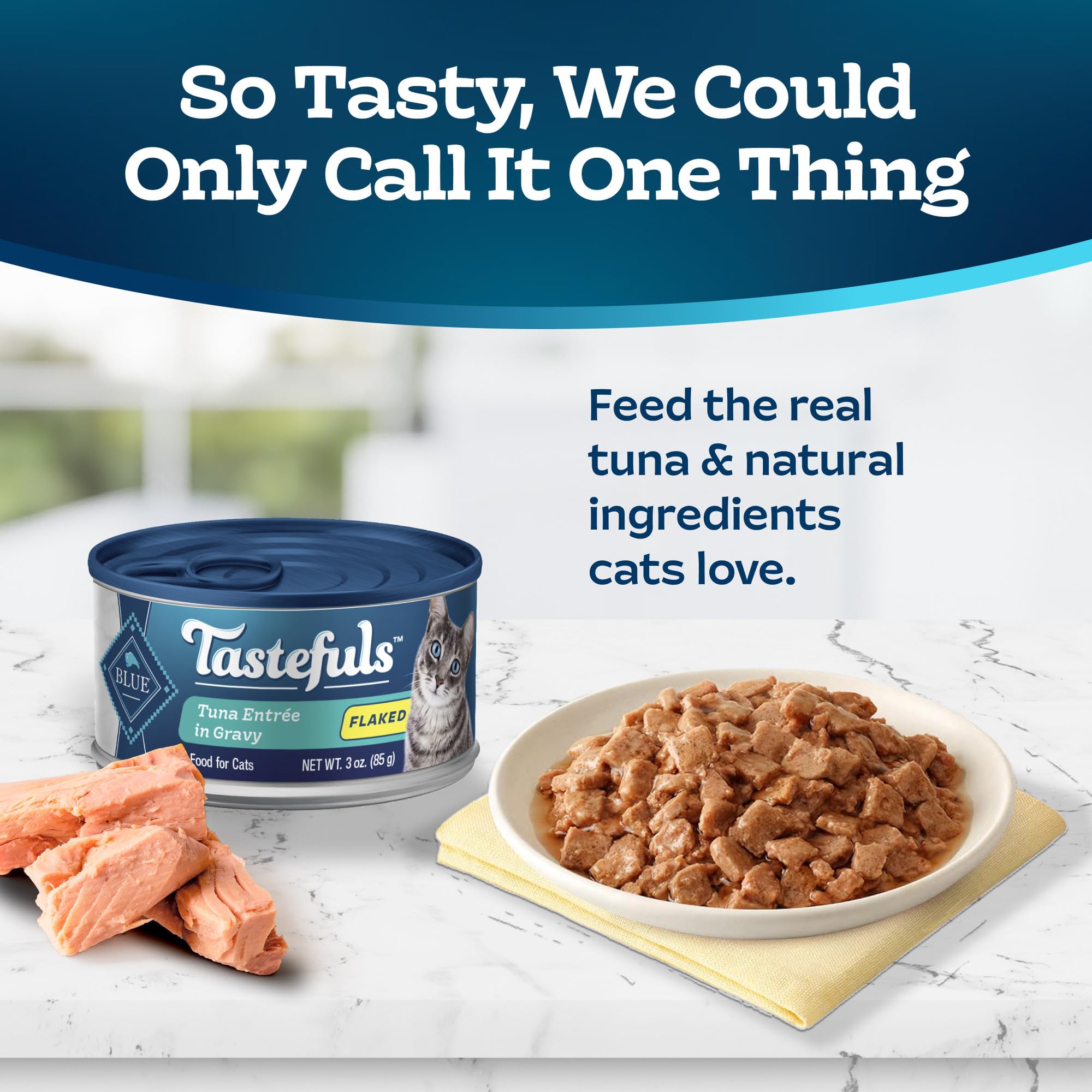 Blue Buffalo Tastefuls Flaked Wet Cat Food, Made with Natural Ingredients, Tuna, 3-oz Cans (24 Count)