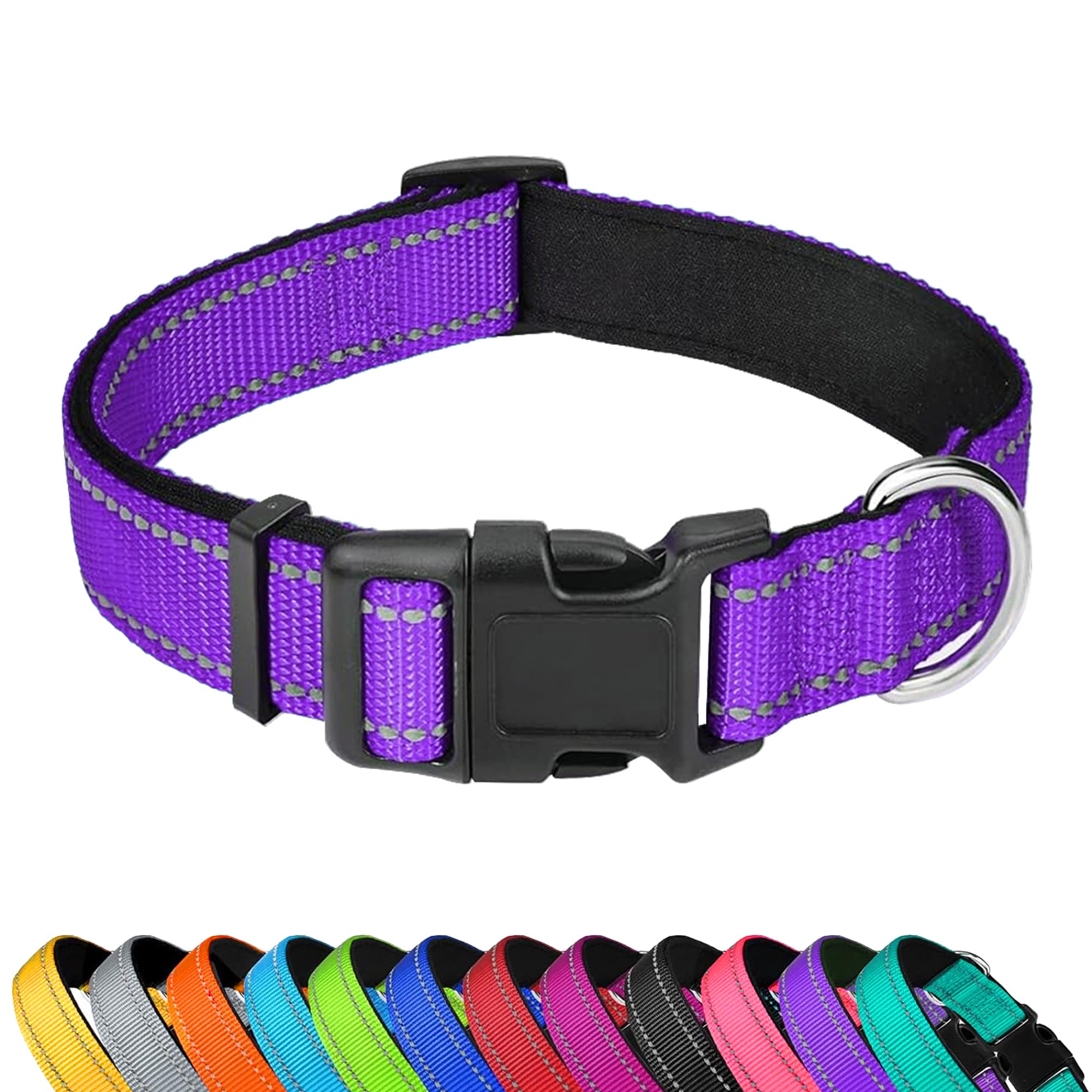 Pwod Reflective Dog Collar, Adjustable Soft Neoprene Padded Nylon Pet Collars With Buckle For Small Dogs, Purple,S