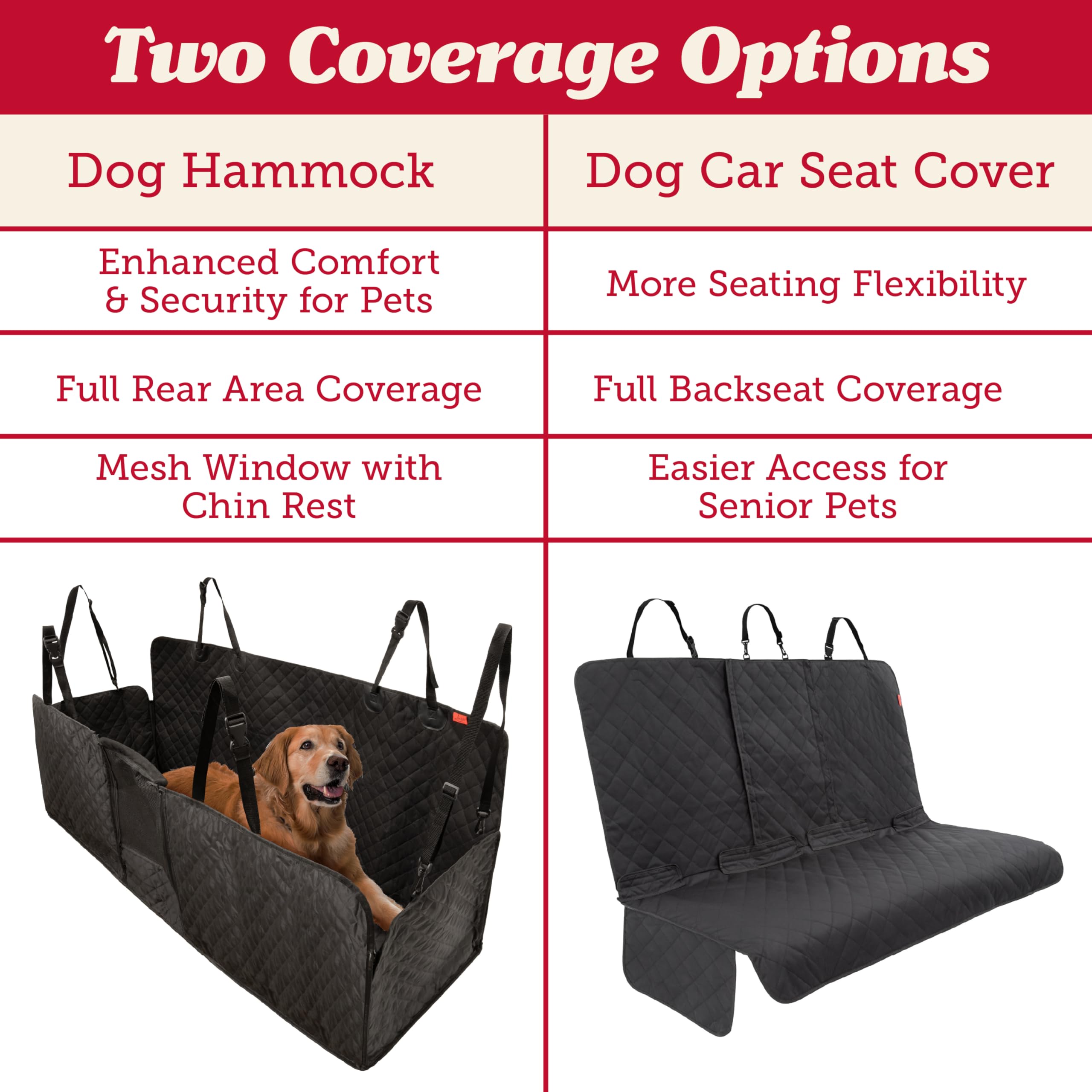 Lusso Gear Dog Car Seat Cover For Back Seat - 100% Waterproof Dog Hammock - Padded Headrest And Mesh Window - Passenger Compatib
