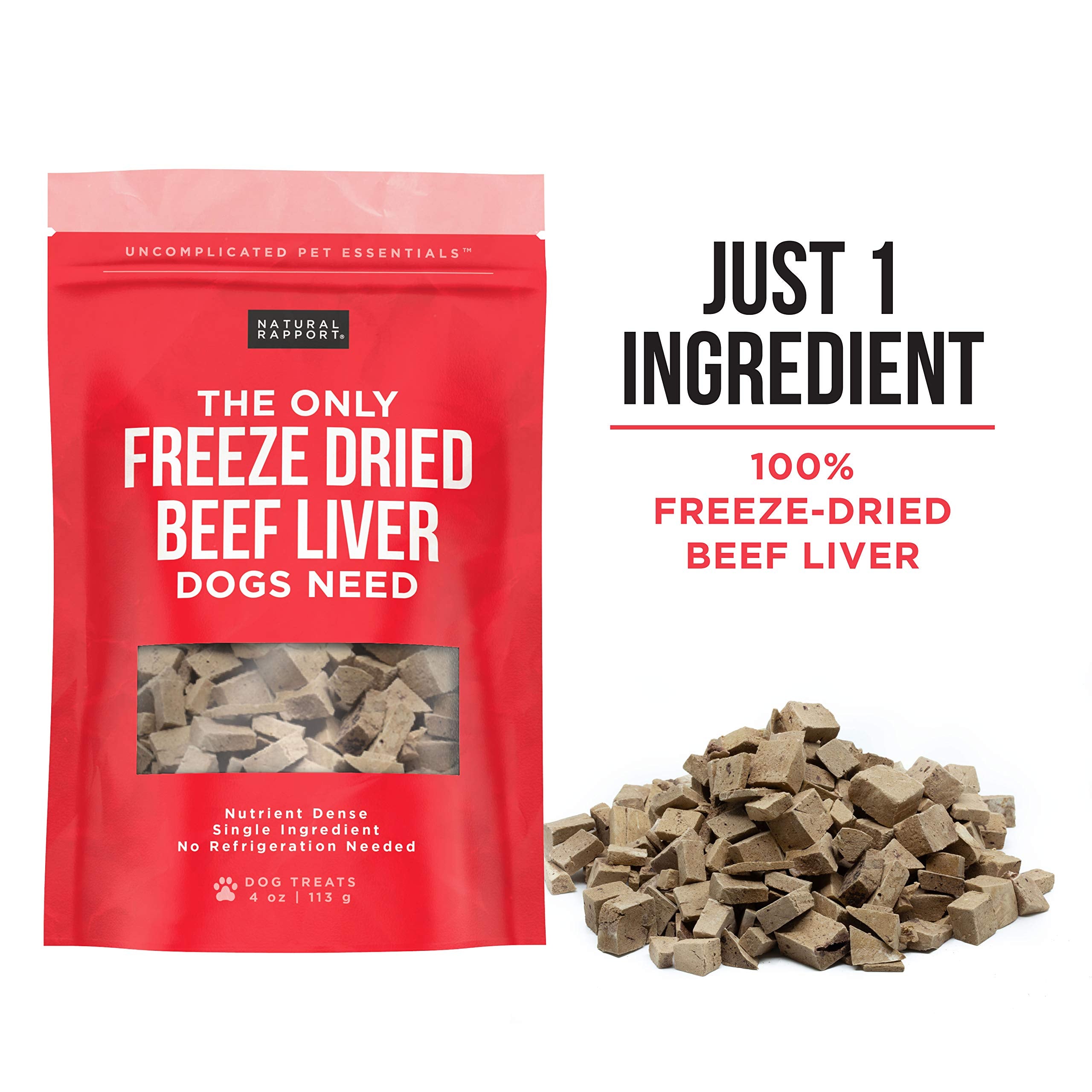 Natural Rapport Beef Liver Dog Treats - Grain-Free Freeze Dried Bites, 4 oz. for Small & Large Dogs