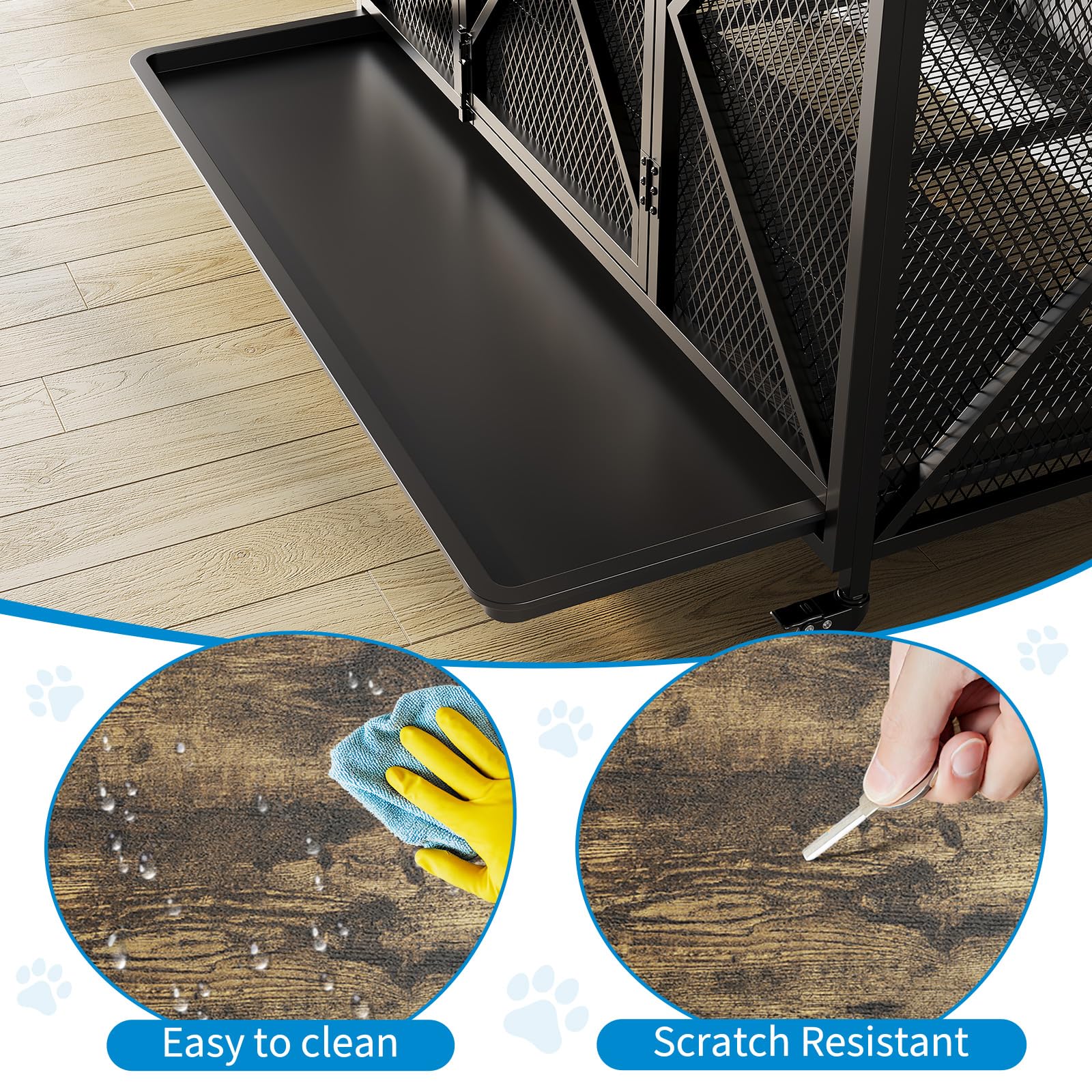 GarveeLife 48 in Heavy Duty Dog Crate Furniture with Wheels, Flip Top Dog Kennel End Table with Removable Tray, Multi-Functional