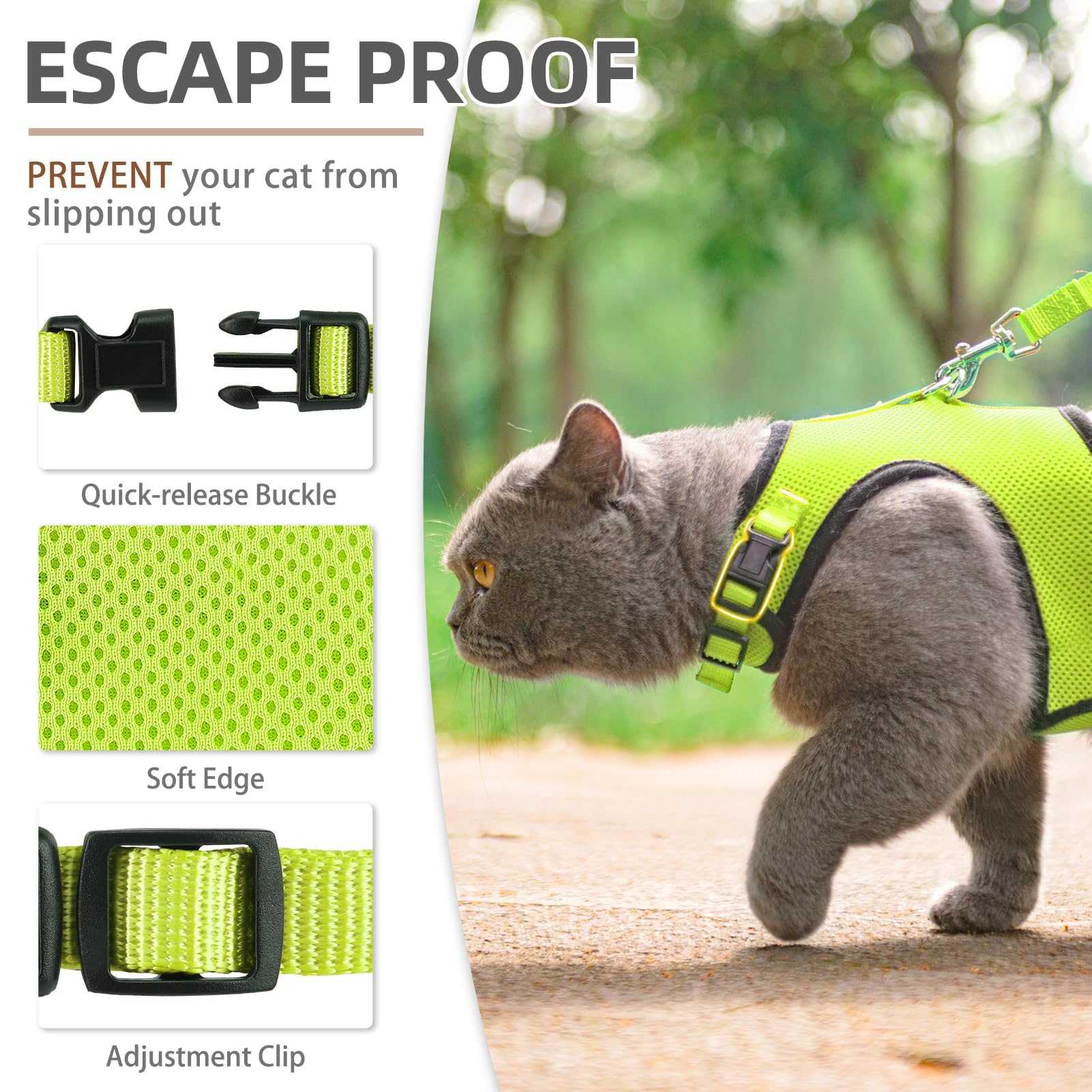 Pupteck Soft Mesh Cat Vest Harness And Leash Set Puppy Padded Pet Harnesses Escape Proof For Cats Small Dogs Rabbits Bunny, Fluo