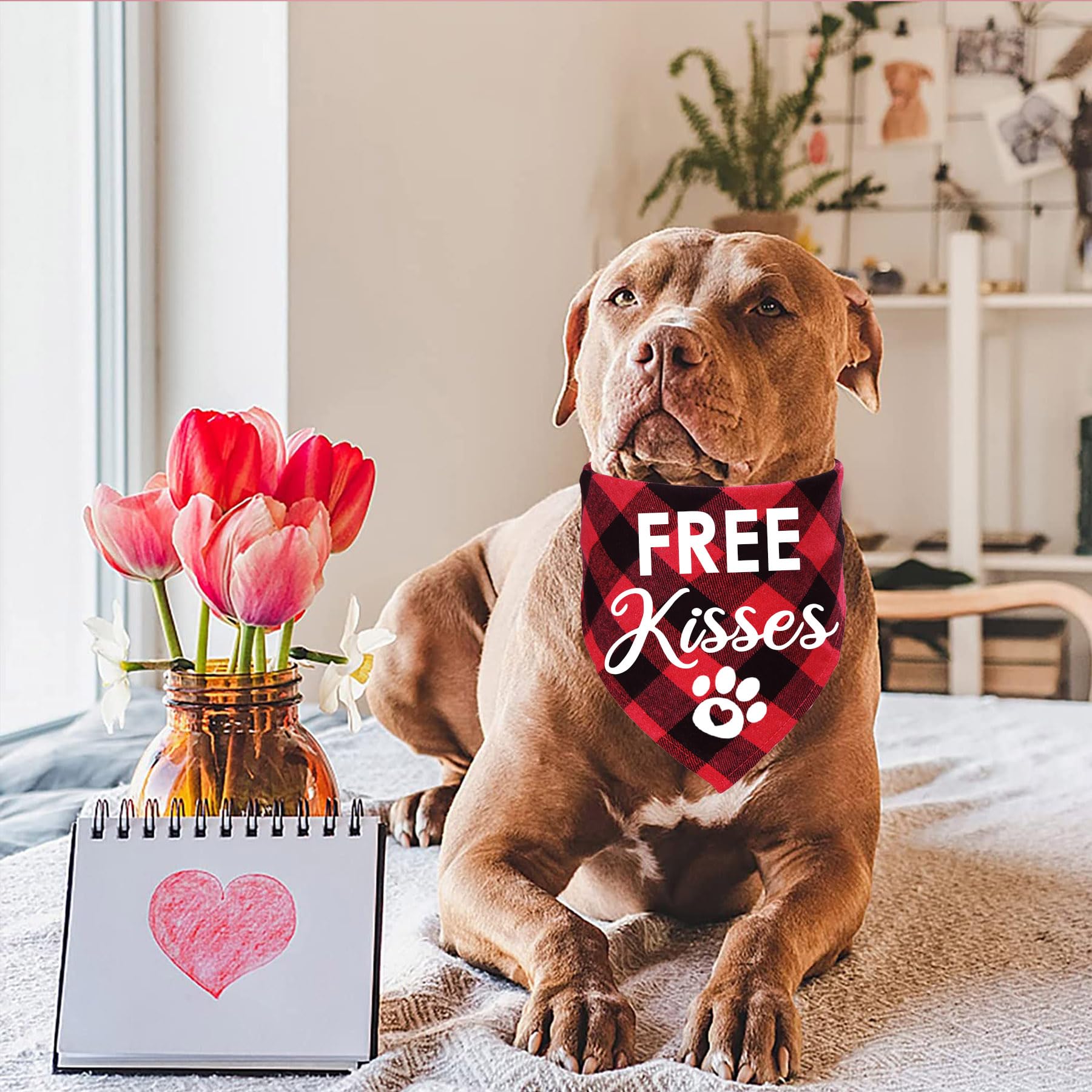 Stmk 4 Pack Valentines Day Dog Bandanas, Valentines Dog Bandanas Scarf For Medium Large Dogs Pets (Large)
