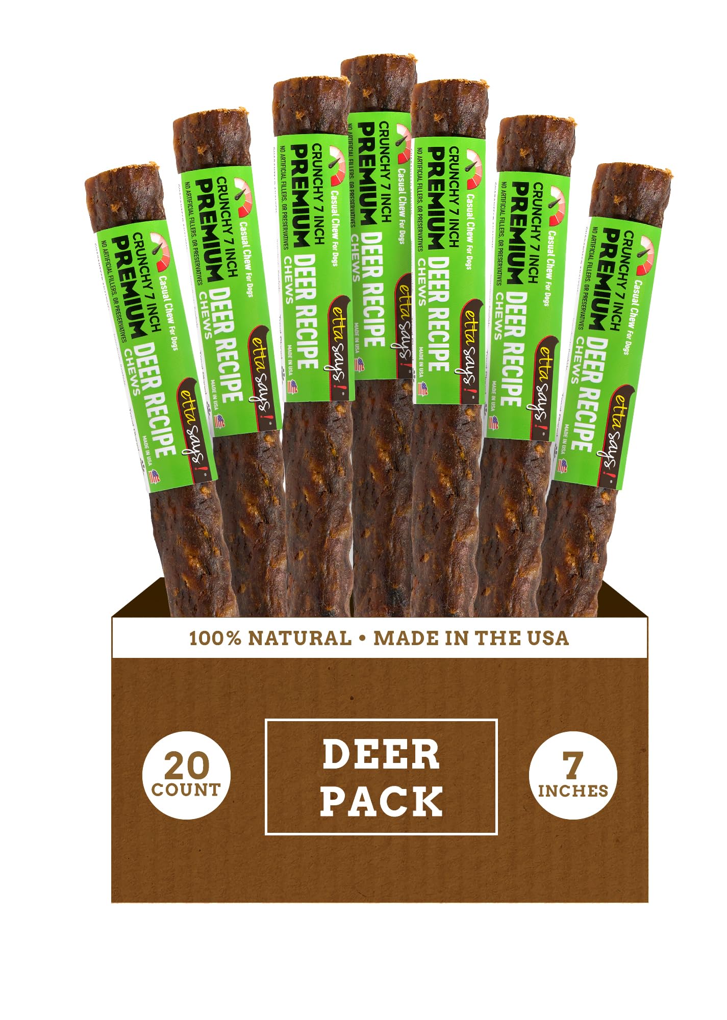 etta says! Premium Crunchy 7 Deer Dog Chews - Grain-Free Dog Treats, Good for Teeth, Easy to Digest - Made in The USA (20 Count 