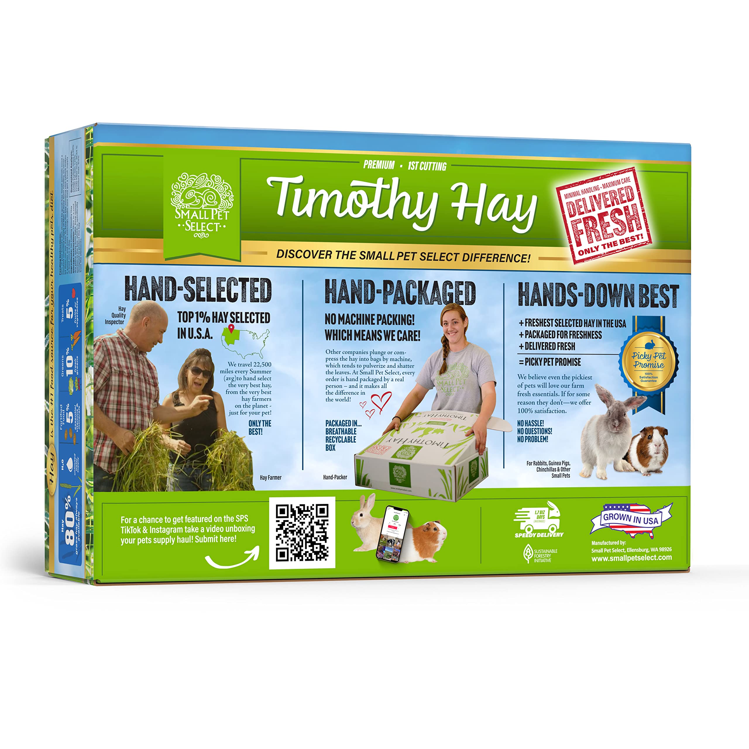 Small Pet Select Timothy Hay Pet Food, High Fiber, 2 lb, No Artificial Color, Model Tim1st2