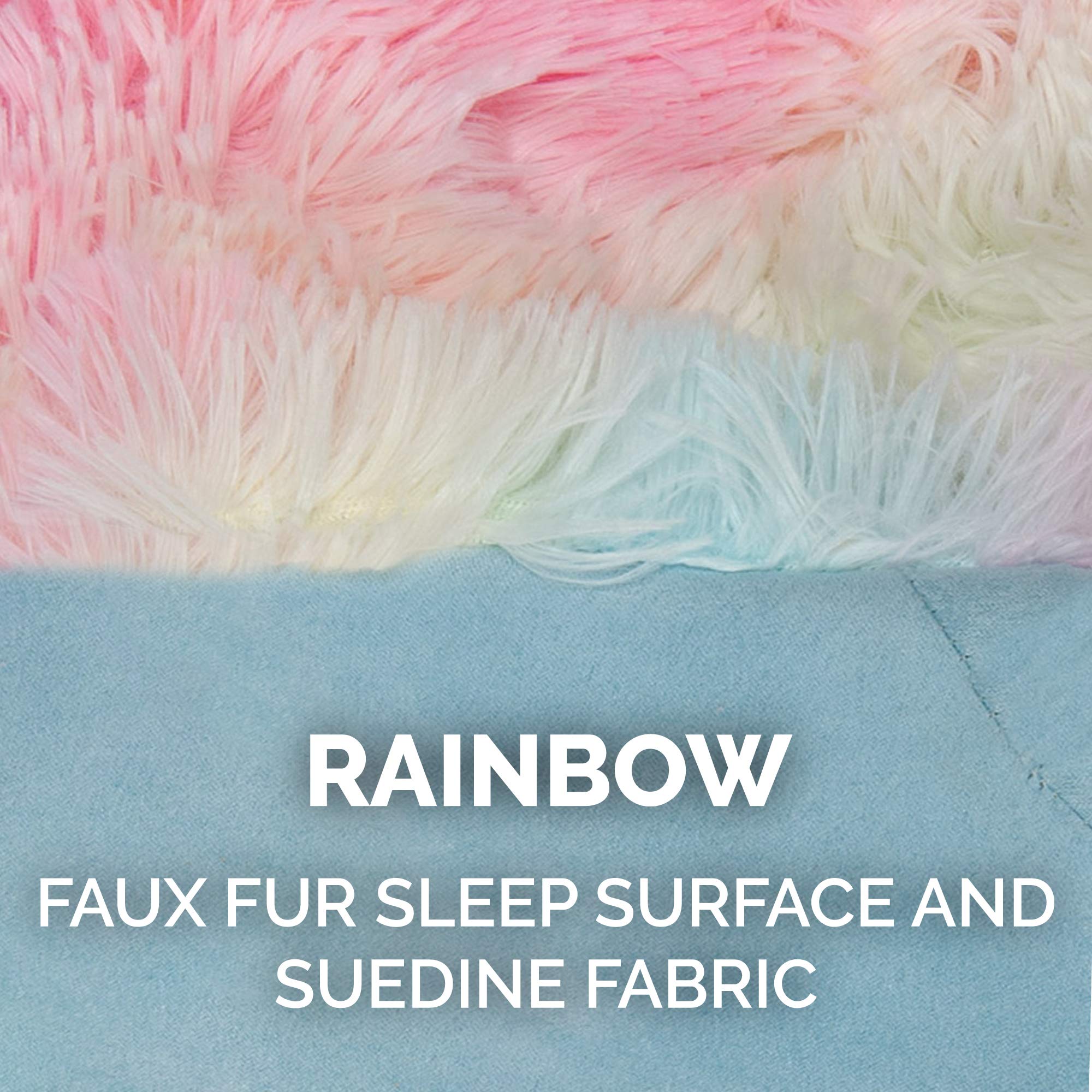 Furhaven Self-Warming Cat Bed for Indoor Cats, 4-Beds-in-1 & Washable - Plush Long Faux Fur Convertible Cuddler - Rainbow, Small