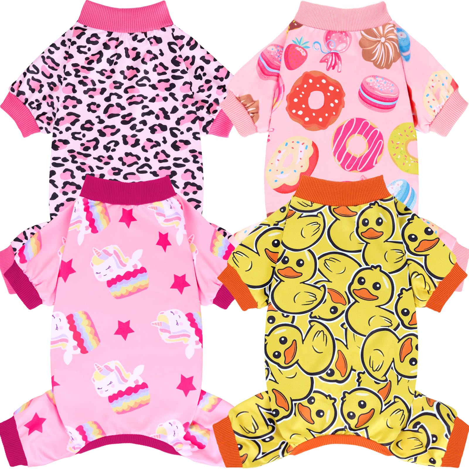 Xpudac 4 Pack Dog Pajamas Soft Strechy Duck Pink Print Puppy Clothes For Small Medium Dogs Girl Boy Cat Apparel-X-Small
