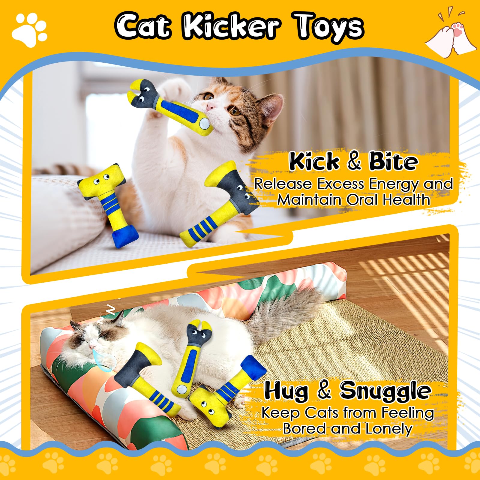 Wowbala 3Pcs Funny Catnip Toys, Catnip Toys For Indoor Cat - Hatchet Shaped Cat Toy With Crinkle Sound Interactive Kitten Kitty