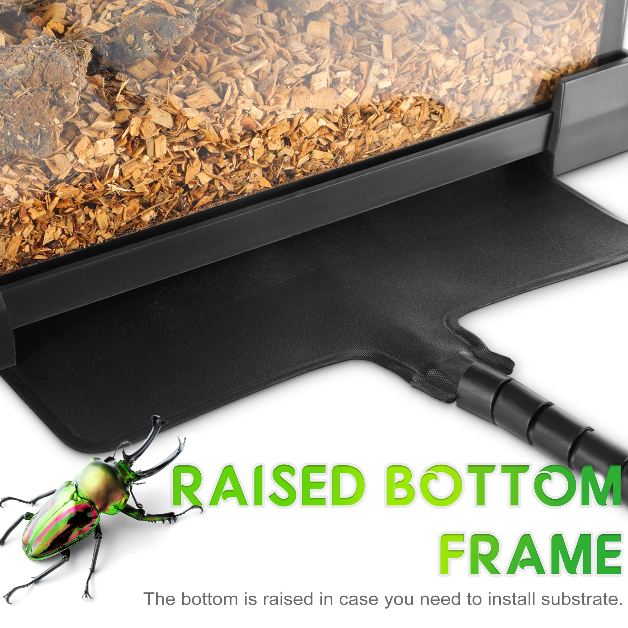 NEPTONION Mini Reptile Habitat Tank - 8"x8"x6" Tempered Glass with Aluminum Frame, Black, Model Terr-PT