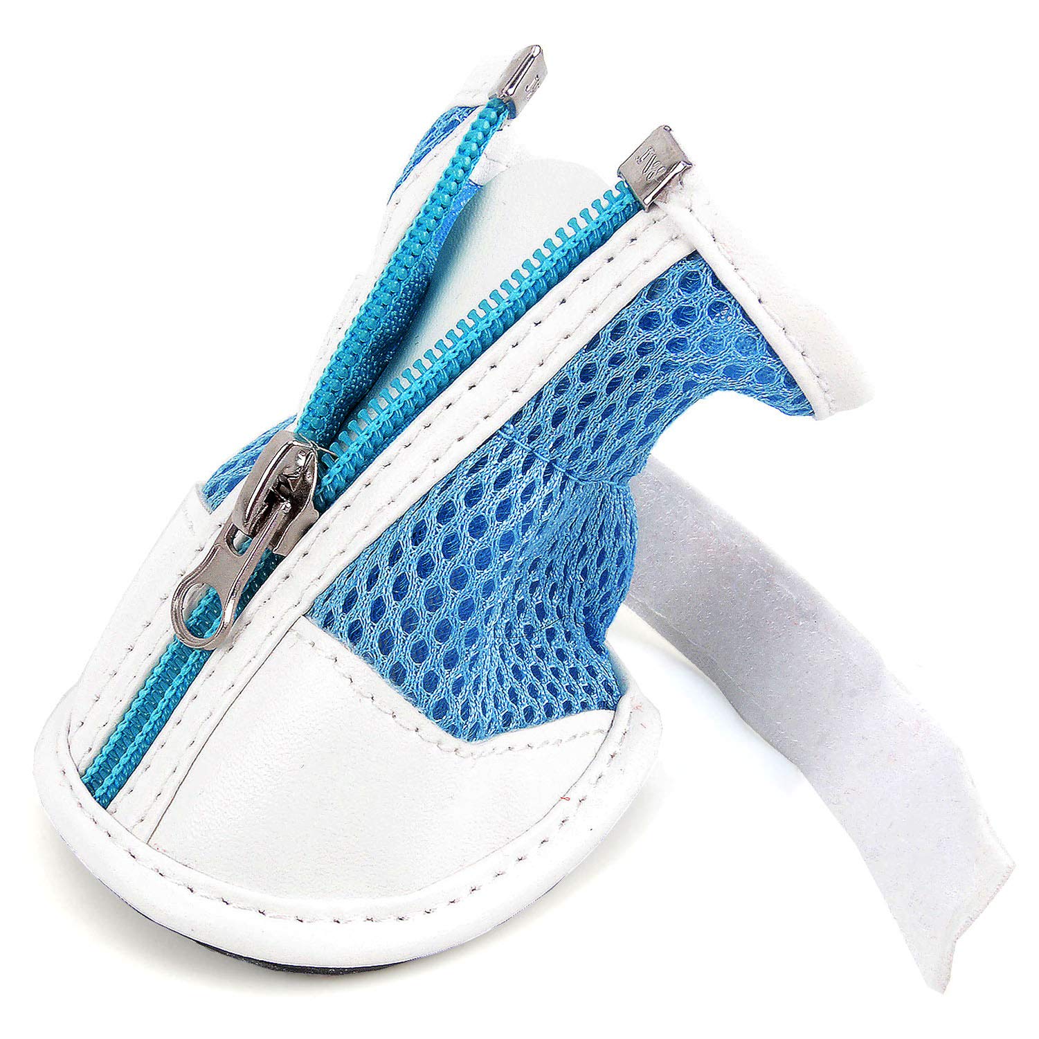 Zunea Small Dog Shoes For Hot Pavement Summer Breathable Mesh Boots Adjustable Non Slip Zipper Pet Dogs Booties White Pu Paw Protector Blue 5#