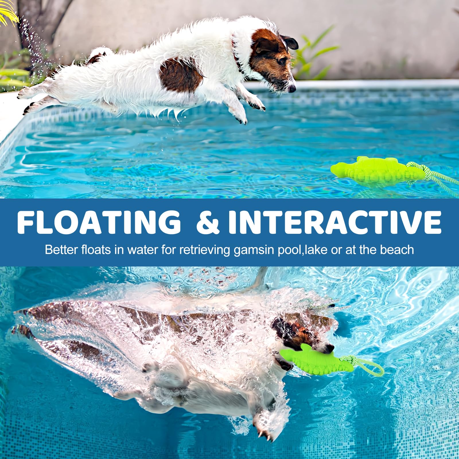 Coubontail Dog Floating Toy, Dog Chew Toy For Aggressive Chewers, Pool Toy With Rope For Interactive Fetch & Play, Dog Beach Toy Set (Dinosaur)