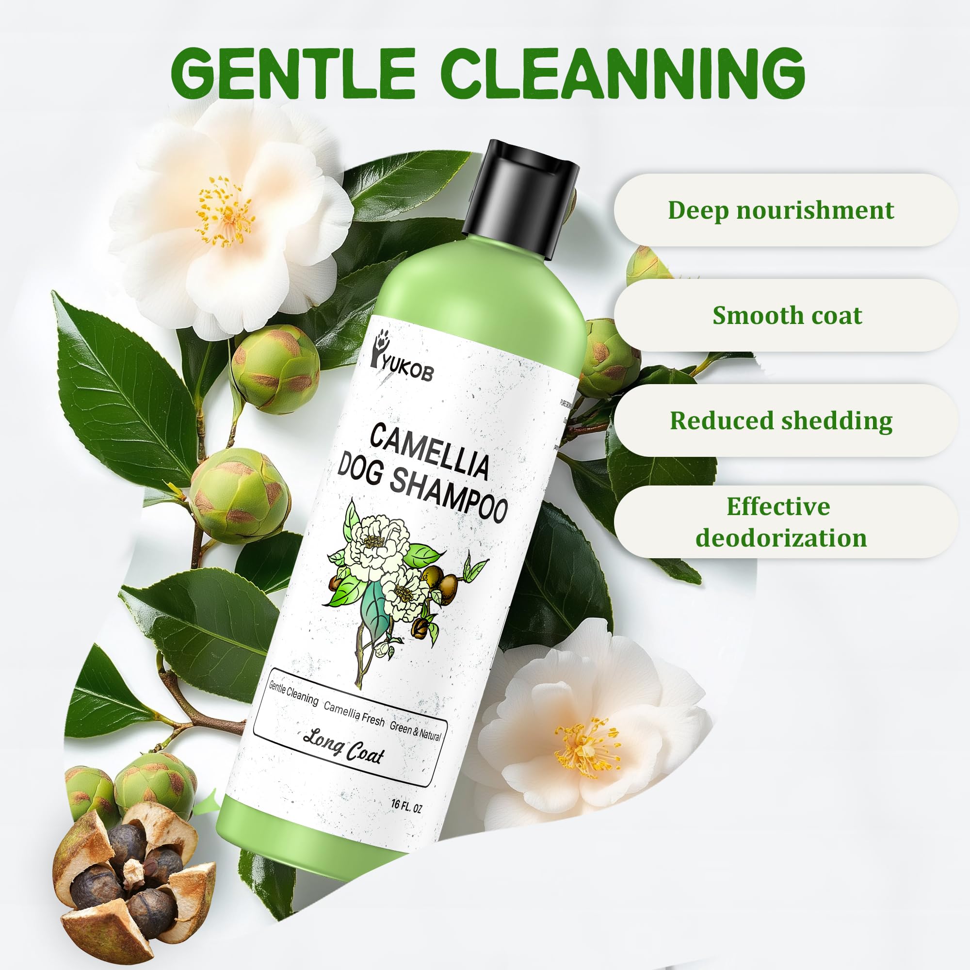 Yukob Dog Shampoo For Allergies & Itching - Natural Camellia Oil Pet Shampoo For Sensitive Skin, Deshedding, Smooth Coat For Sme