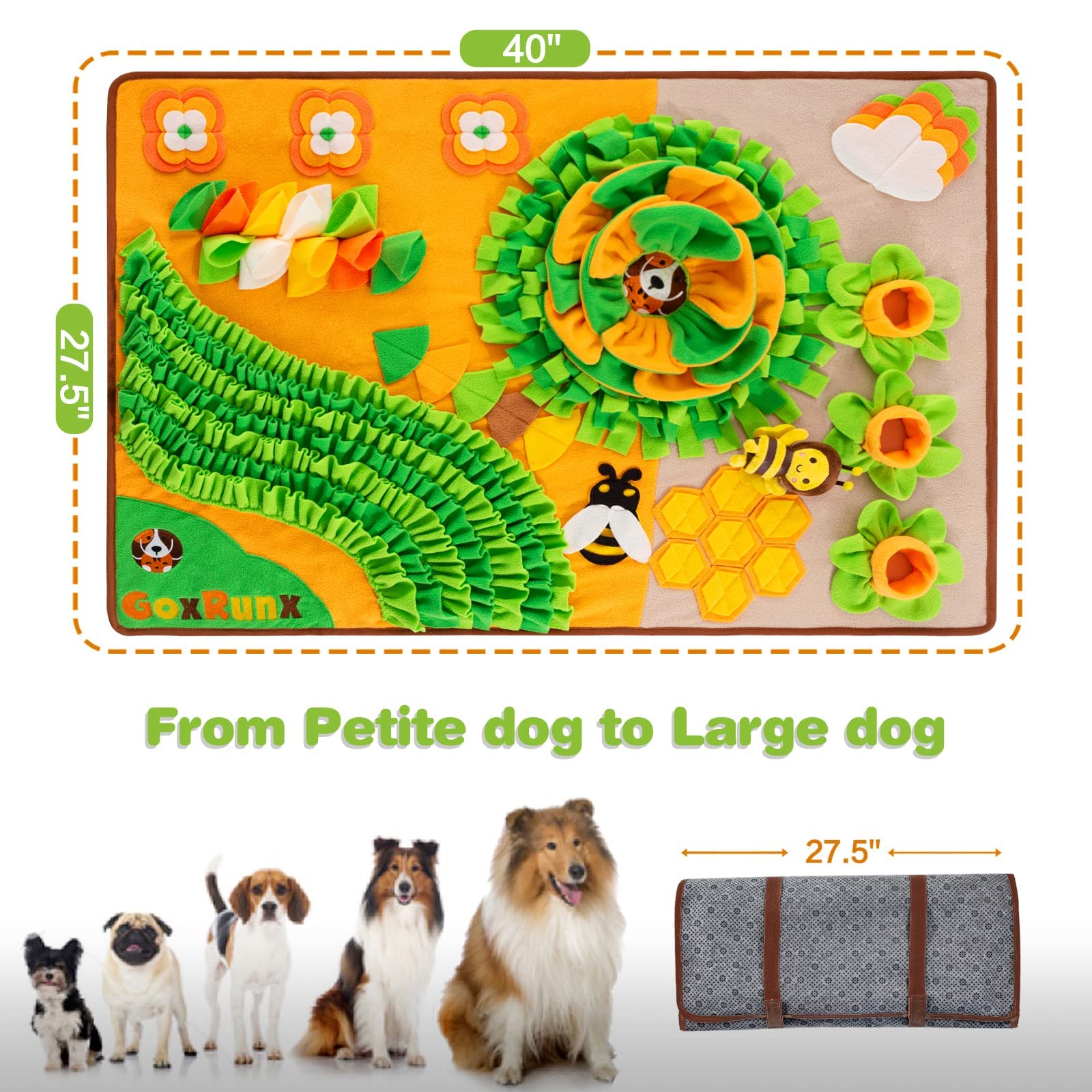 GoxRunx Snuffle Mat for Dogs - 40''x27'' Interactive Feeding Mat, Orange, Stress Relief for Natural Foraging