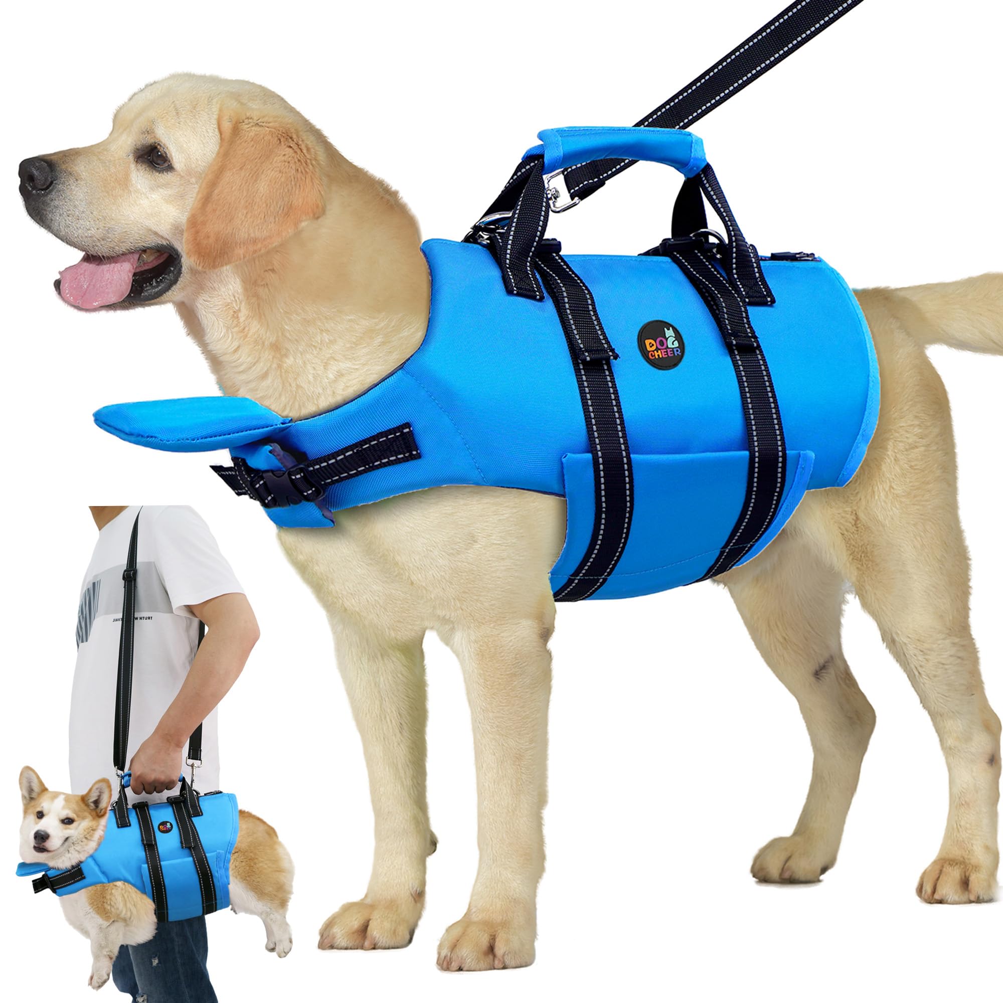 Dogcheer Dog Life Jacket With Zipper And 4Ft Leash, Adjustable Pet Life Vest For Swimming Boating, High Buoyancy Flotation Swim 