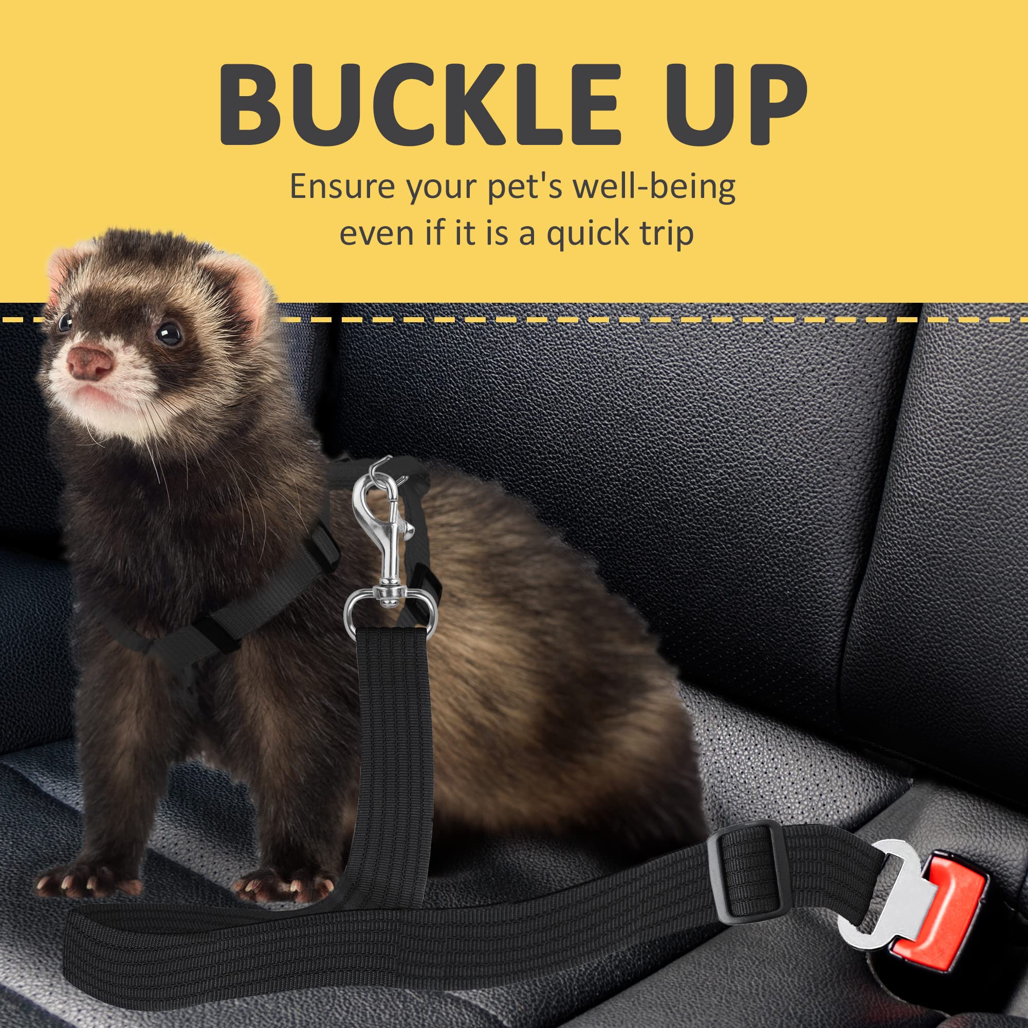 SunGrow Adjustable Nylon Dog Seat Belt for Car - Black, Supports All Cars, Safe Travel Harness for Dogs, Cats & Ferrets