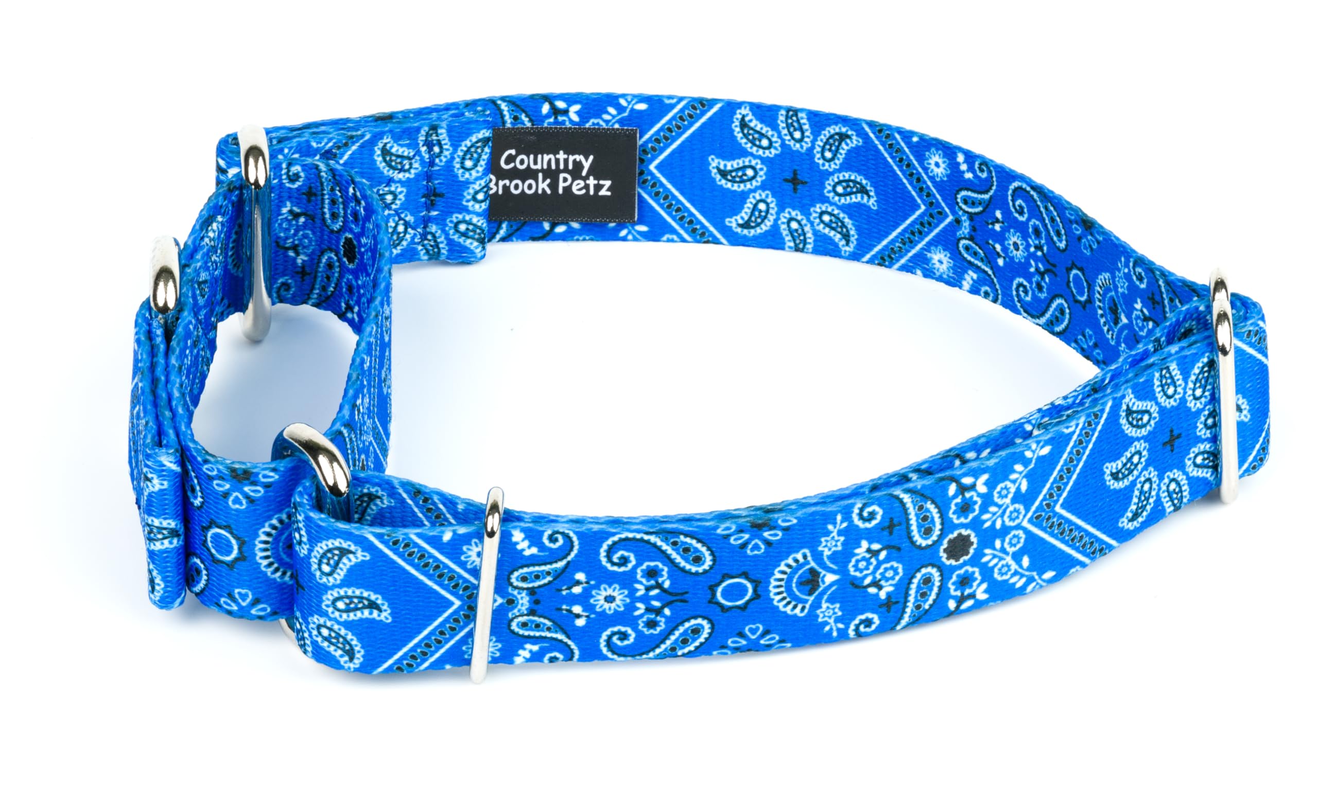 Country Brook Petz - Blue Bandana Martingale Dog Collar - Country And Western Collection Featuring Rugged Designs (1 Inch, Large