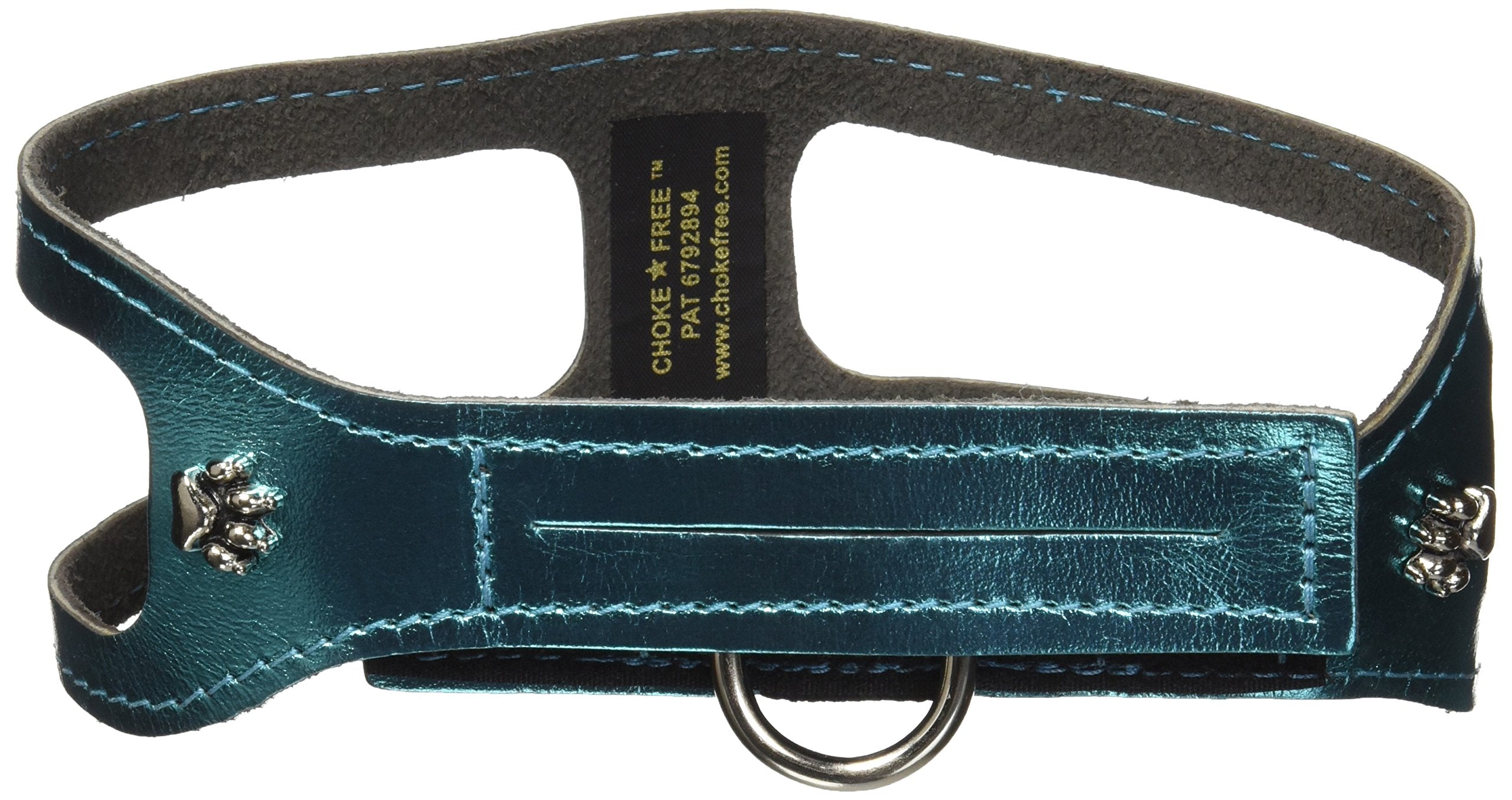 ChokeFree Choke-Free Pet Shoulder Collar, 16" Size, Metallic Turquoise, Leather Material, Model CHOKE FREE LEA HARNESS/MTQ16