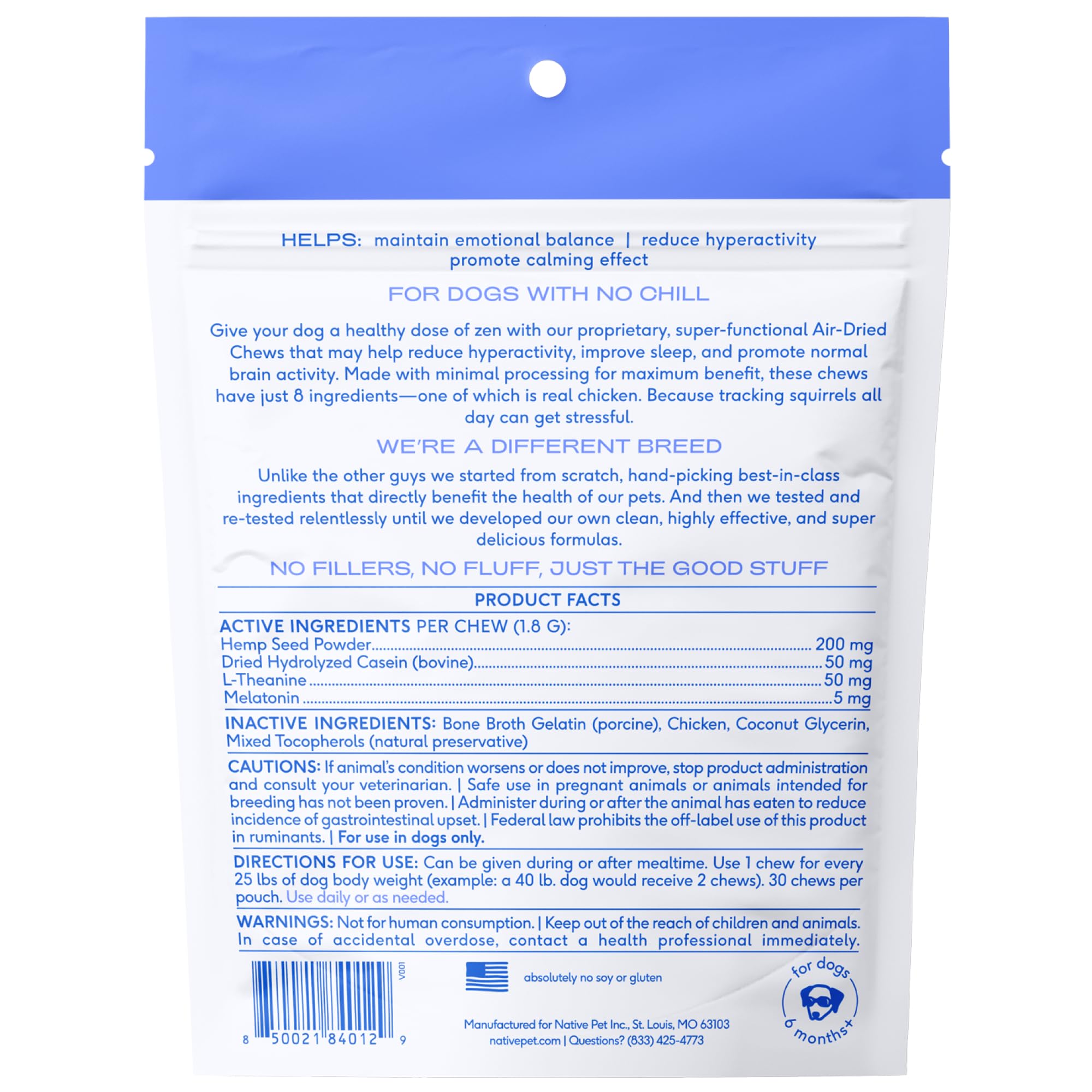 Native Pet Dog Calming Chews - Natural Calming Dog Treats Made with Melatonin for Dogs - Functional Dog Melatonin Chews with Rea