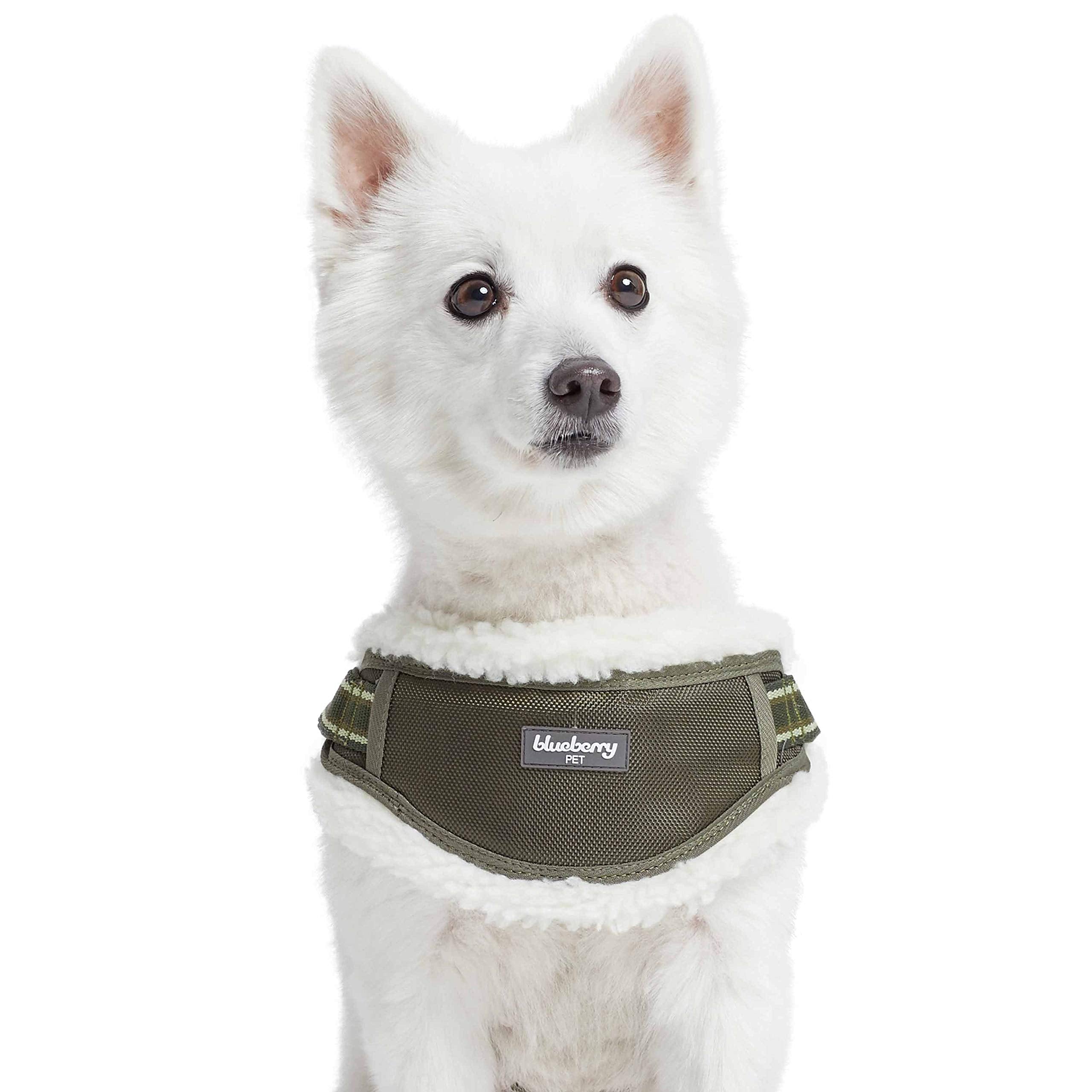 Blueberry Pet Soft & Comfy Multi-Colored Stripe Fleece Padded Chest Dog Harness, Chest Girth 20.5 - 26, Olive Green, Medium, Adj