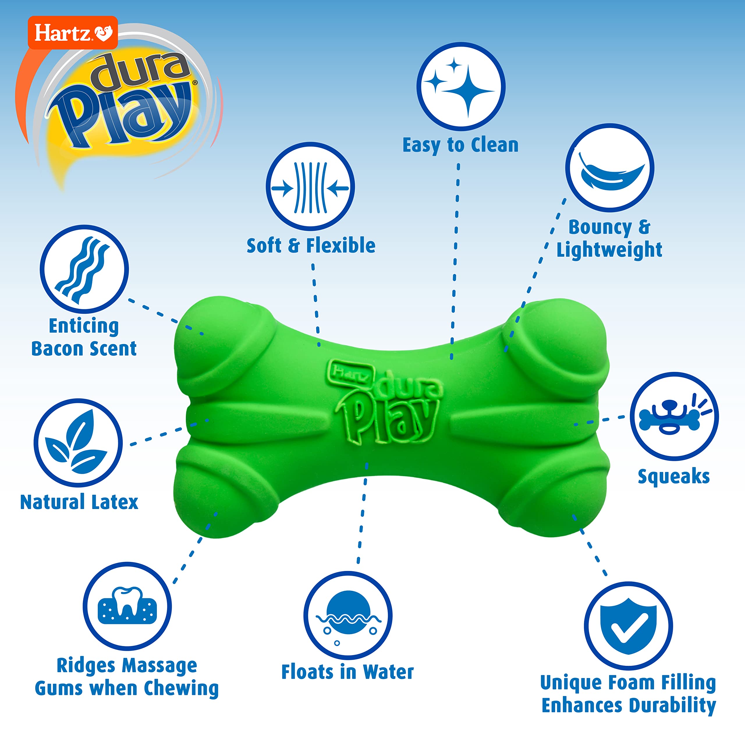 Hartz DuraPlay Bone Squeaky Dog Toy, Small, Natural Rubber, 3 Pack, Neon Green/Pink/Orange