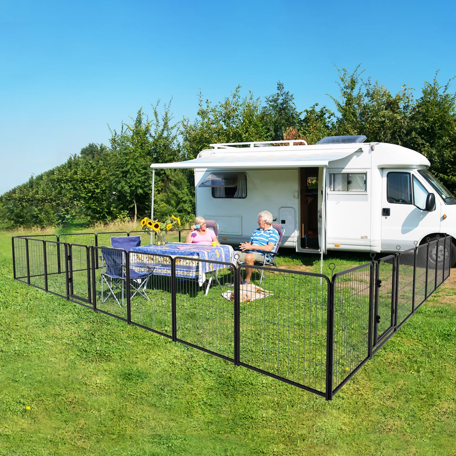 Kfvigoho Dog Playpen Outdoor Extra Wide 32 Panels Heavy Duty Dog Fence 32'' Height Anti-Rust With Doors Portable For Rv Camping