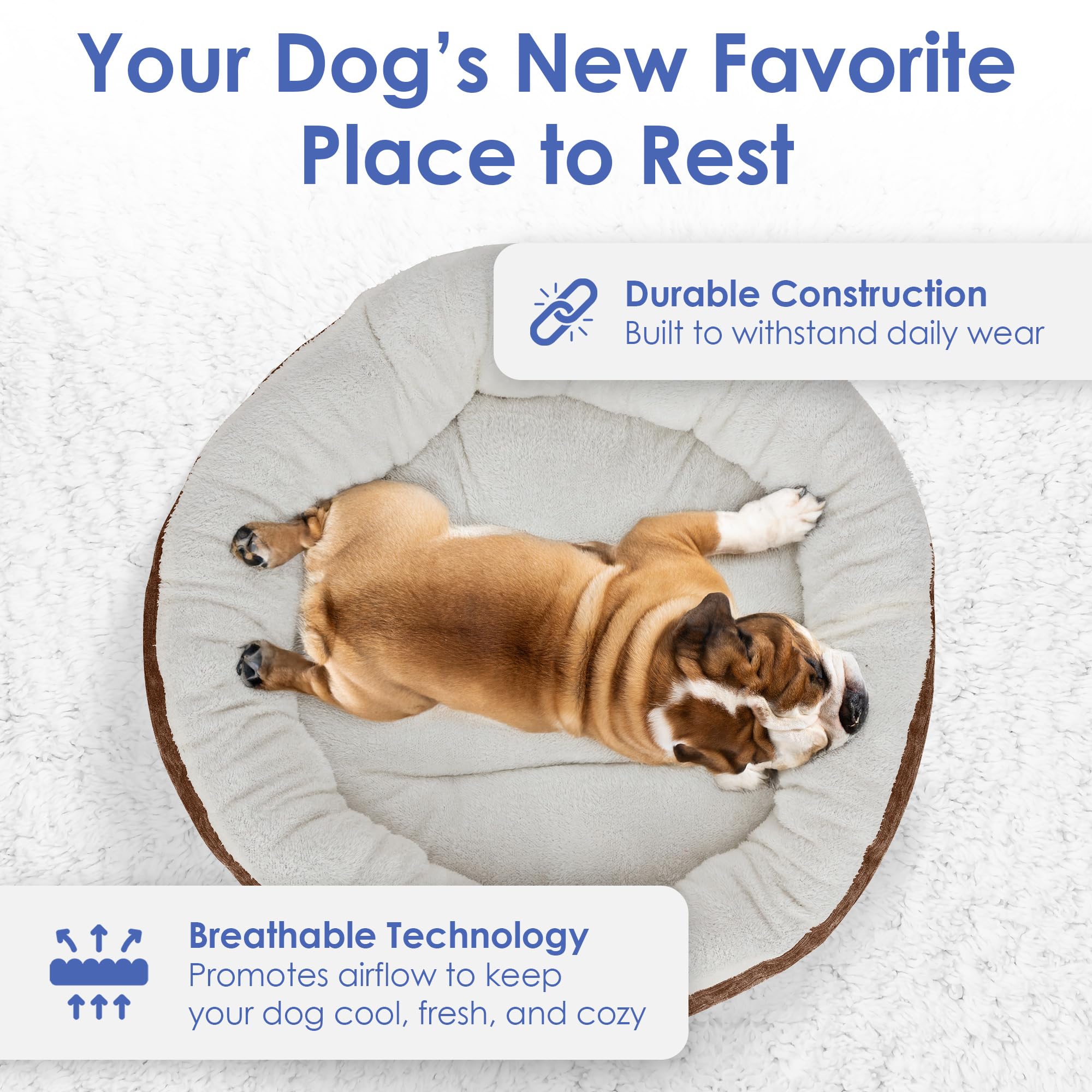 AMERICAN KENNEL CLUB 31 Brown Fabric Round Pet Bed - Washable Dog Bed with Non-Slip Bottom for Cats and Large Breeds