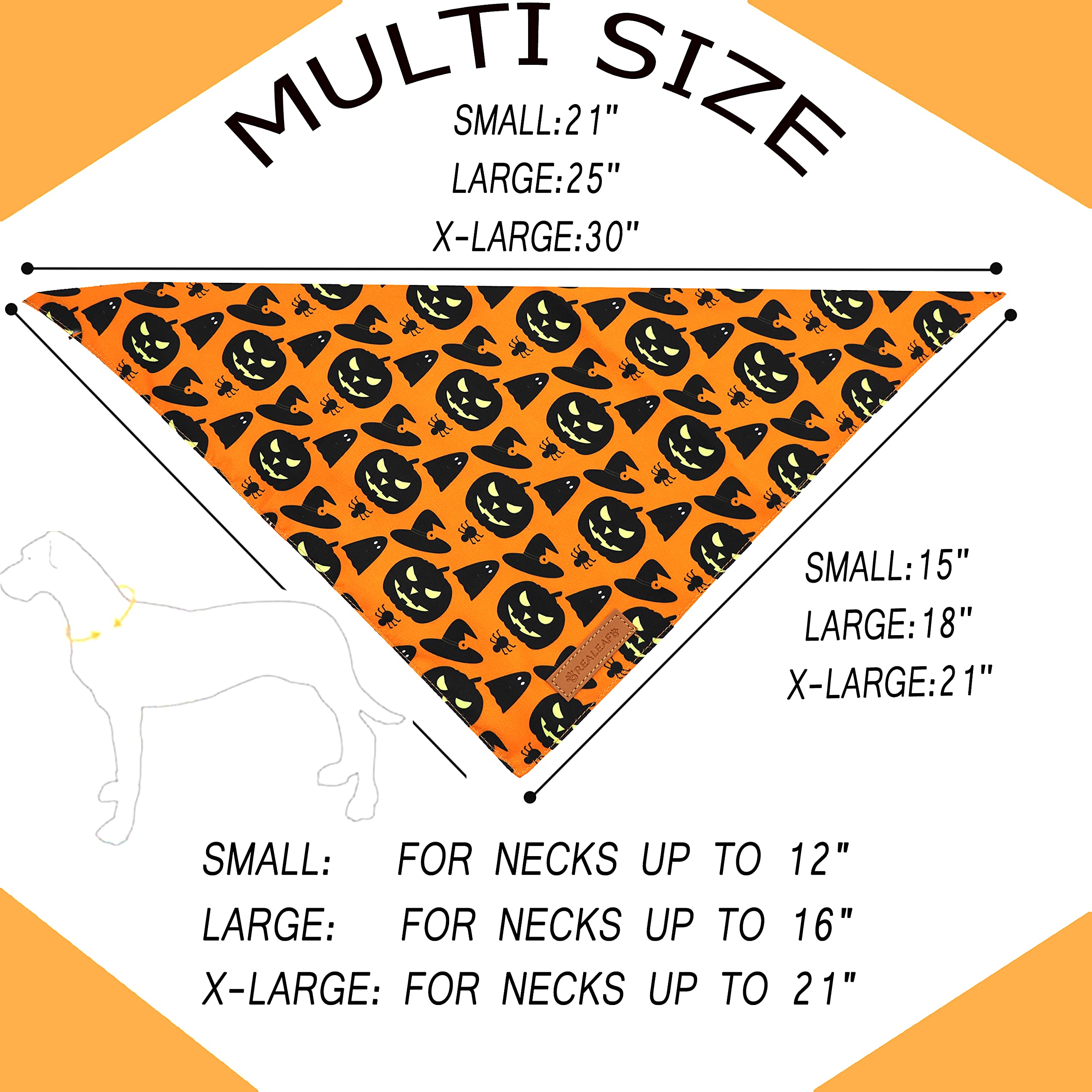 Realeaf Halloween Dog Bandanas 2 Pack, Pumpkin And Spider Web Bibs, Triangle Reversible Fall Pet Scarf, Multiple Sizes Offered, Premium Durable Fabric, Adjustable Fit