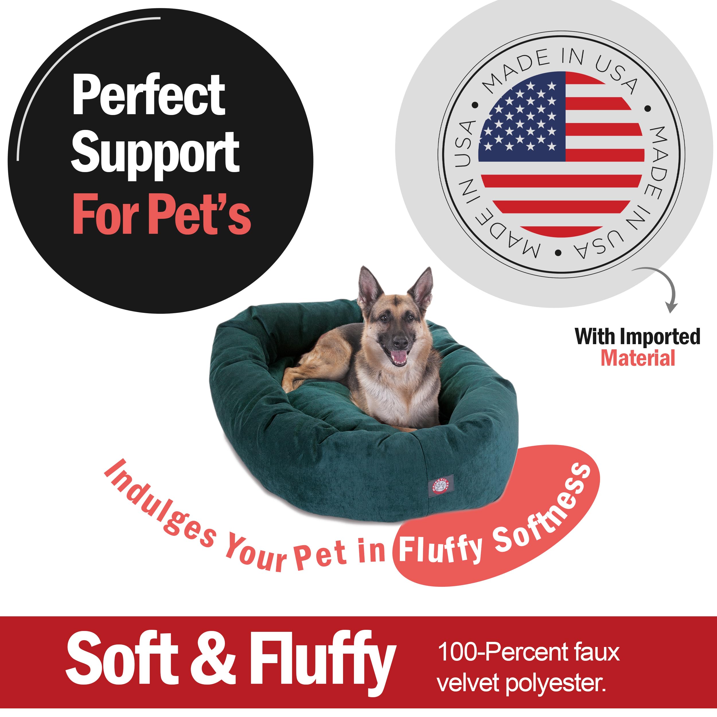 Majestic Pet 52 Inch Micro Velvet Calming Dog Bed Washable - Cozy Soft Round Dog Bed With Spine For Head Support - Fluffy Donut
