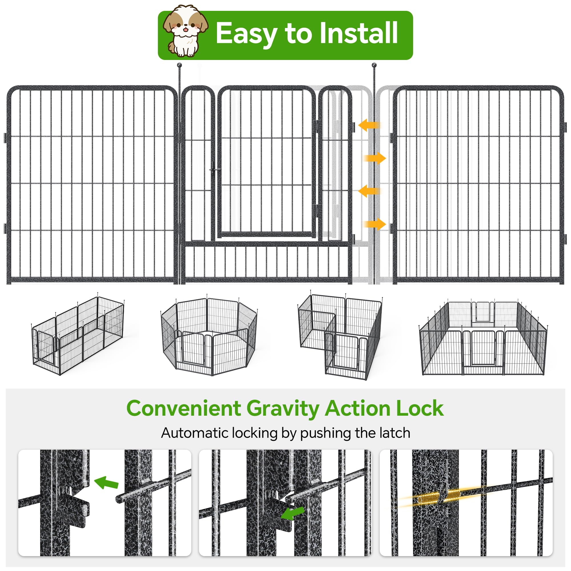 Mr Ironstone Dog Playpen With Anti-Rust Coating - 40'' Height 8 Panels Portable & Foldable Indoor/Outdoor Pet Fence For Large, M