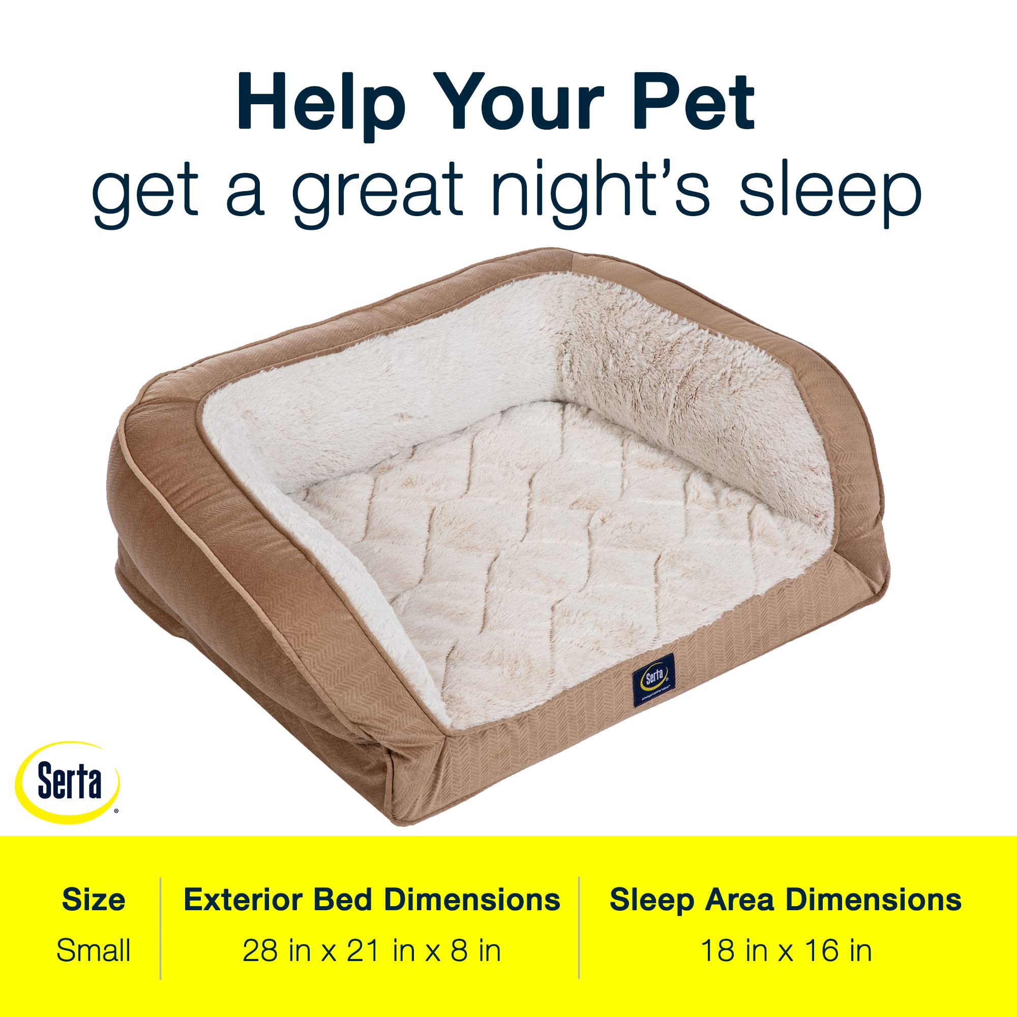 Serta Orthopedic Quilted Couch Dog Bed For Pets - Desert Sand (Small)