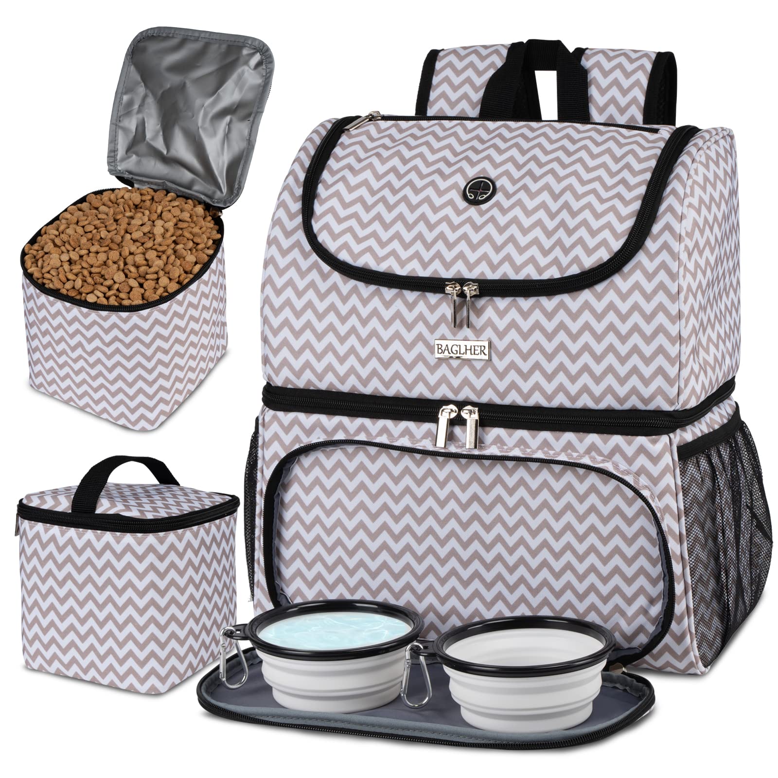 BAGLHER Pet Travel Bag, Double-Layer Pet Supplies Backpack (for All Pet Travel Supplies), Pet Travel Backpack with 2 Silicone Co