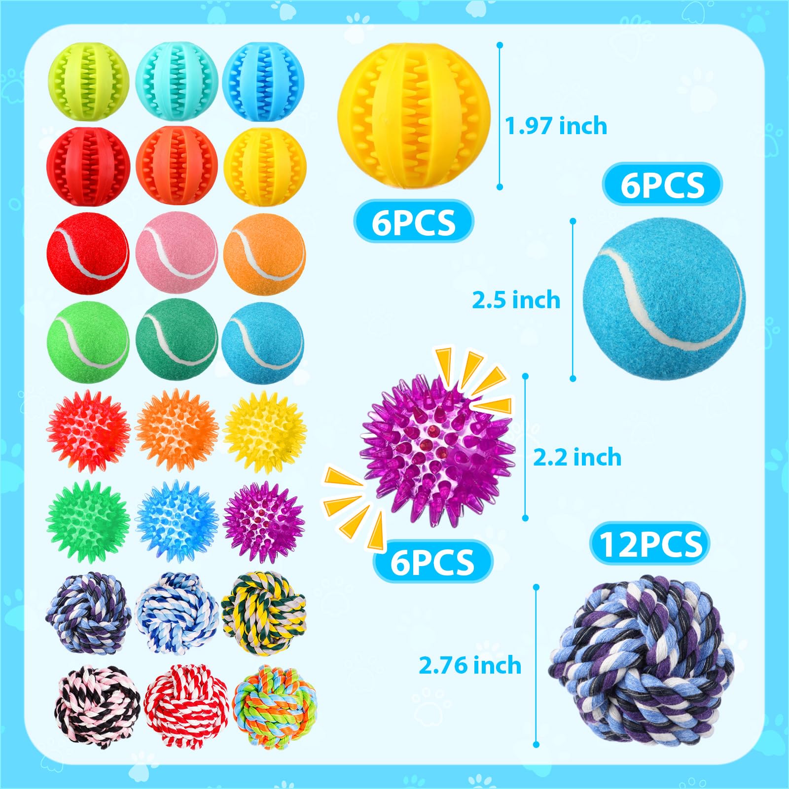 Skylety 30 Pcs Puppy Teething Toys for Small Medium Breed Includes 2.5 Inch Tennis Balls Squeaky Rubber Chew Toys and Treat Ball