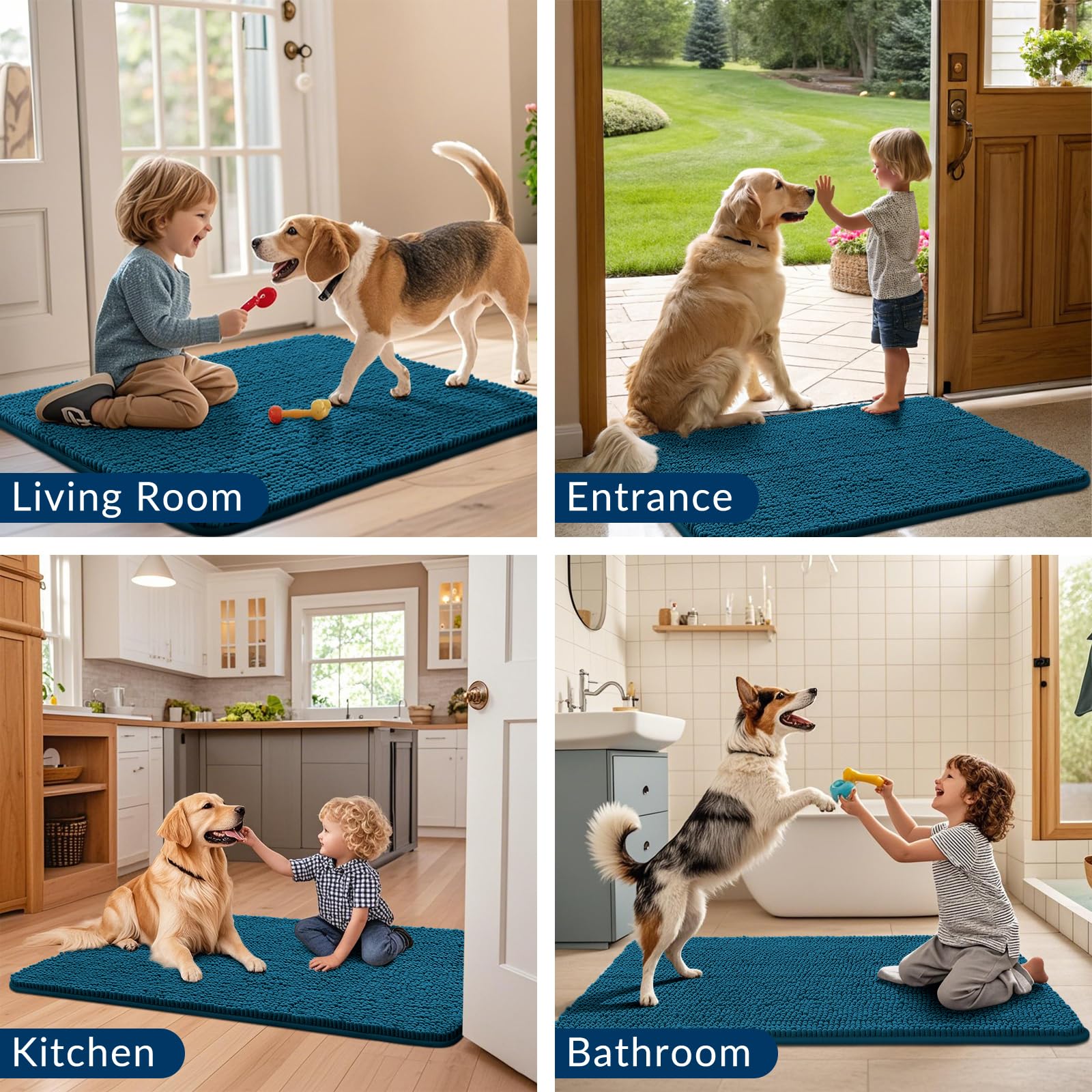 Smiry Dog Door Mat for Muddy Paws 47x24, Absorbs Moisture and Dirt Doormat, Non-Slip Washable Quick Dry Chenille Front Door Mat