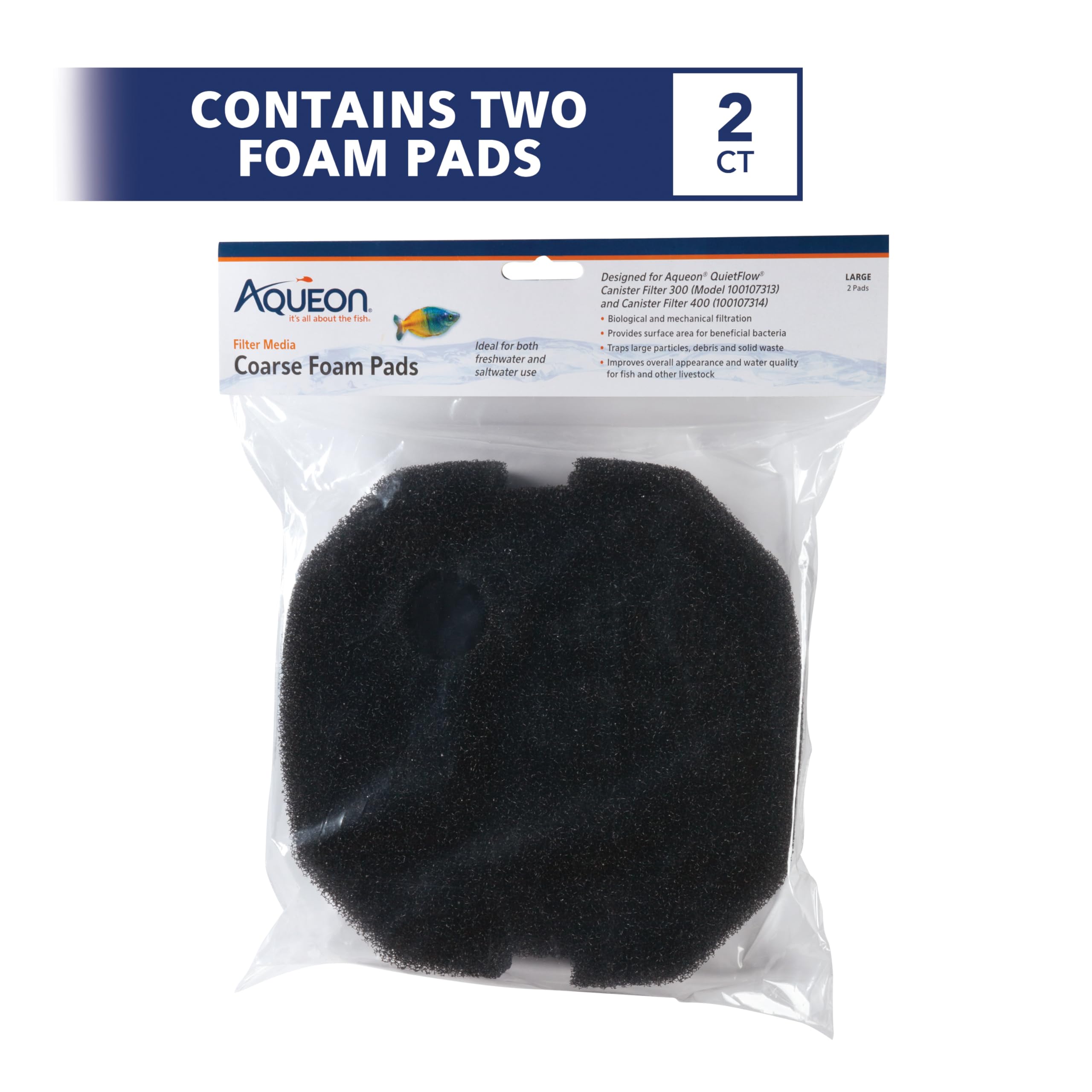 Aqueon Canister Filter Media Foam Pad, Black, Medium/Large