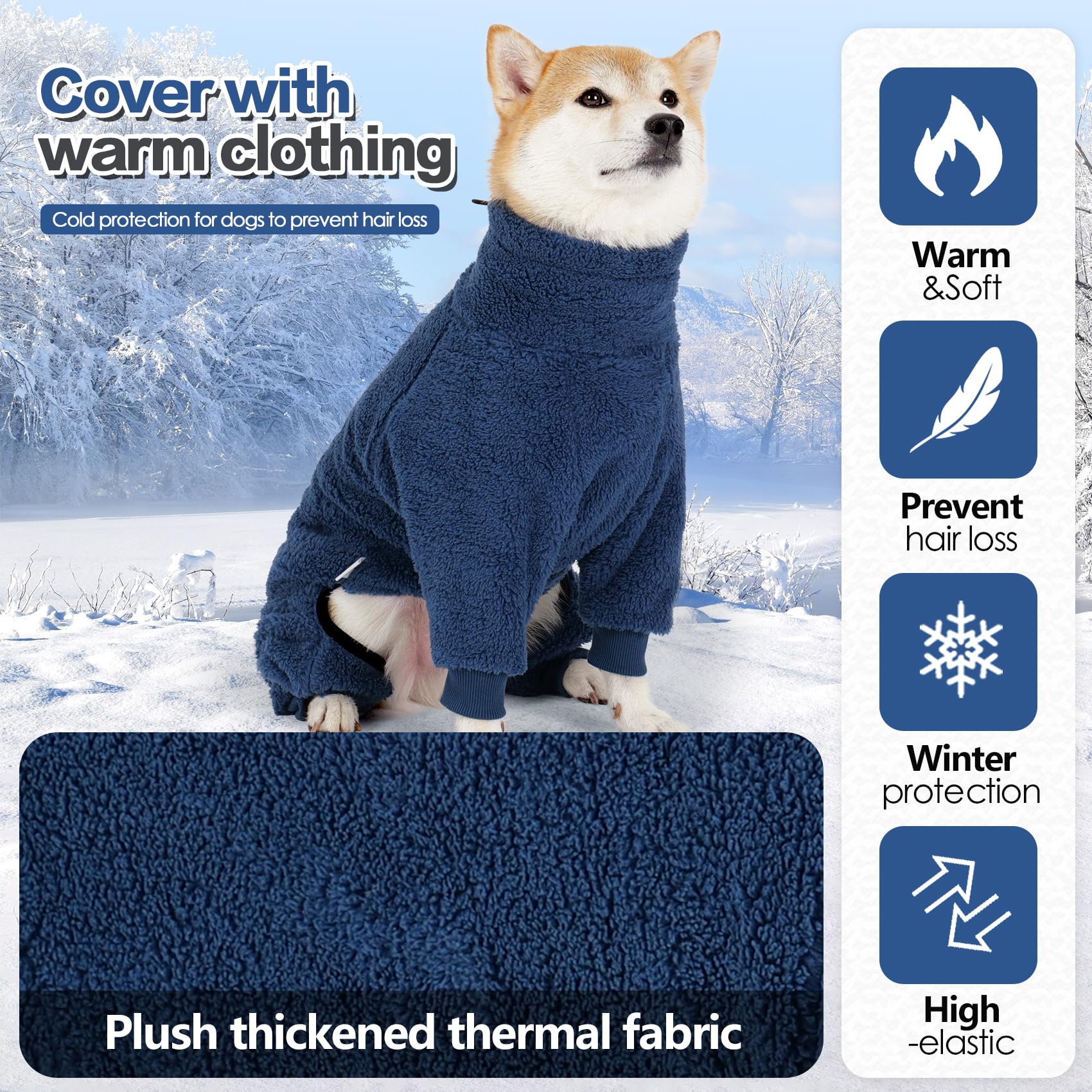 Pinellia Winter Coat - Warm Fleece Dog Jacket, Windproof Pullover Jumpsuit, Full Body Pajamas Onesie, Cold Weather Clothes For M