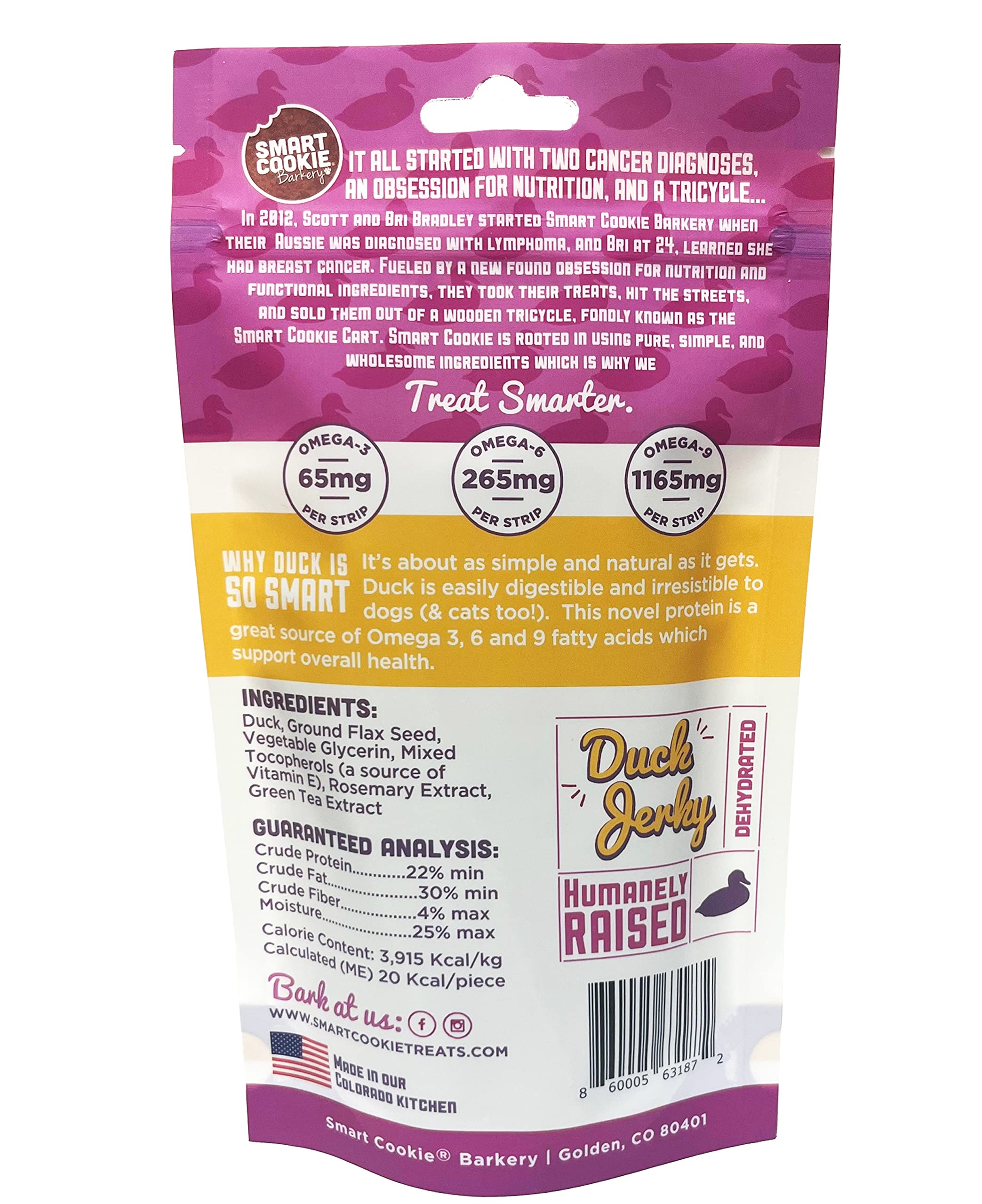 Smart Cookie Duck Jerky Dog Treats with Flax Seed, Omega Oils- Hypoallergenic Strips for Dogs and Puppies with Allergies, Sensit