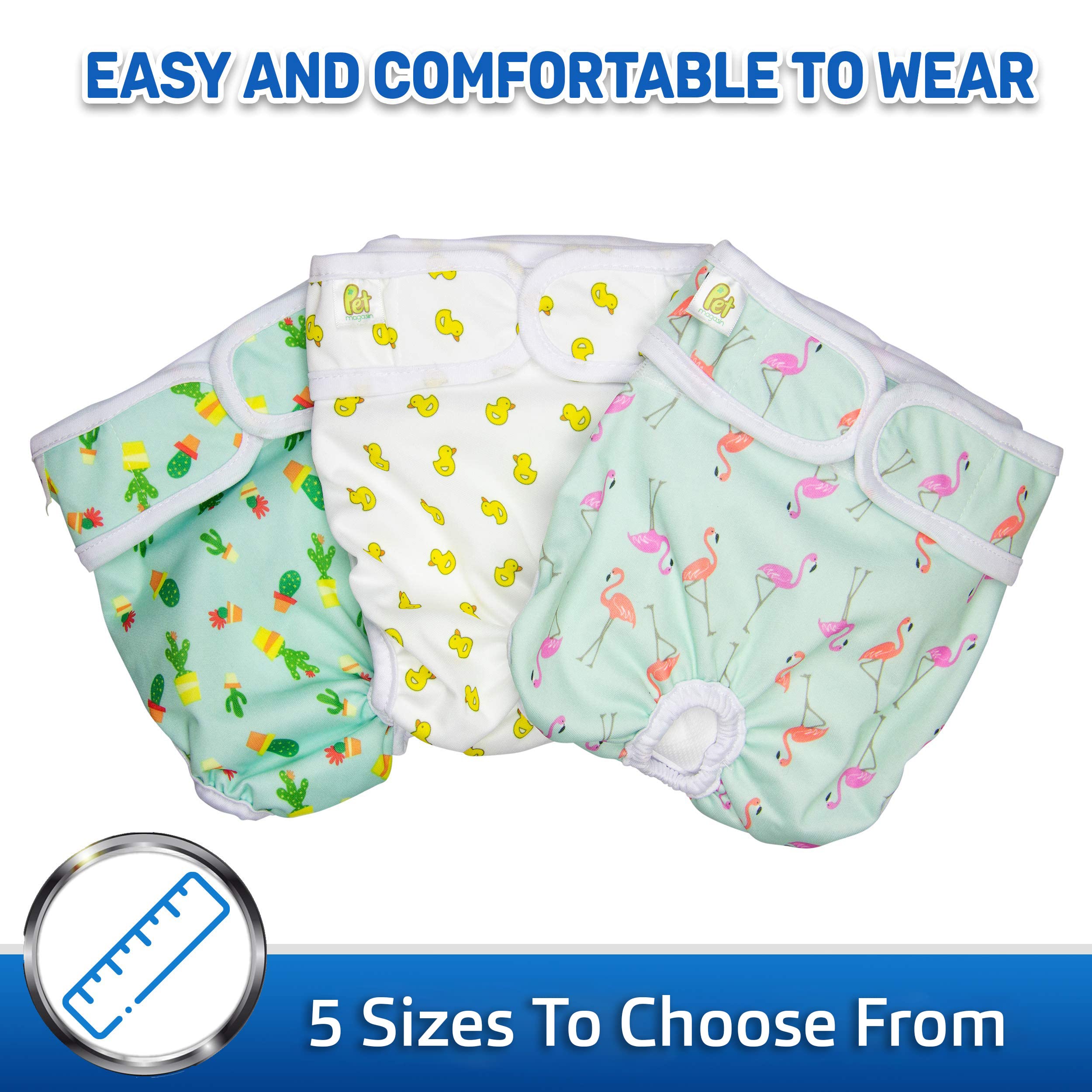 Pet Magasin Reusable Washable Dog Diapers (Pack Of 3), Highly Absorbent With Strong & Flexible Closure (Trending, X-Large (26'-32' Waist))