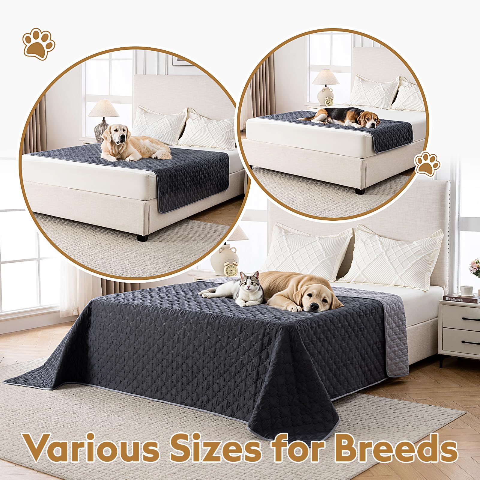 Funfurry 100% Double-Sided Waterproof Blanket, Couch Cover For Dogs Washable, Reversible Dog Bed Cover.(Dark&Light Grey, 30 X 53